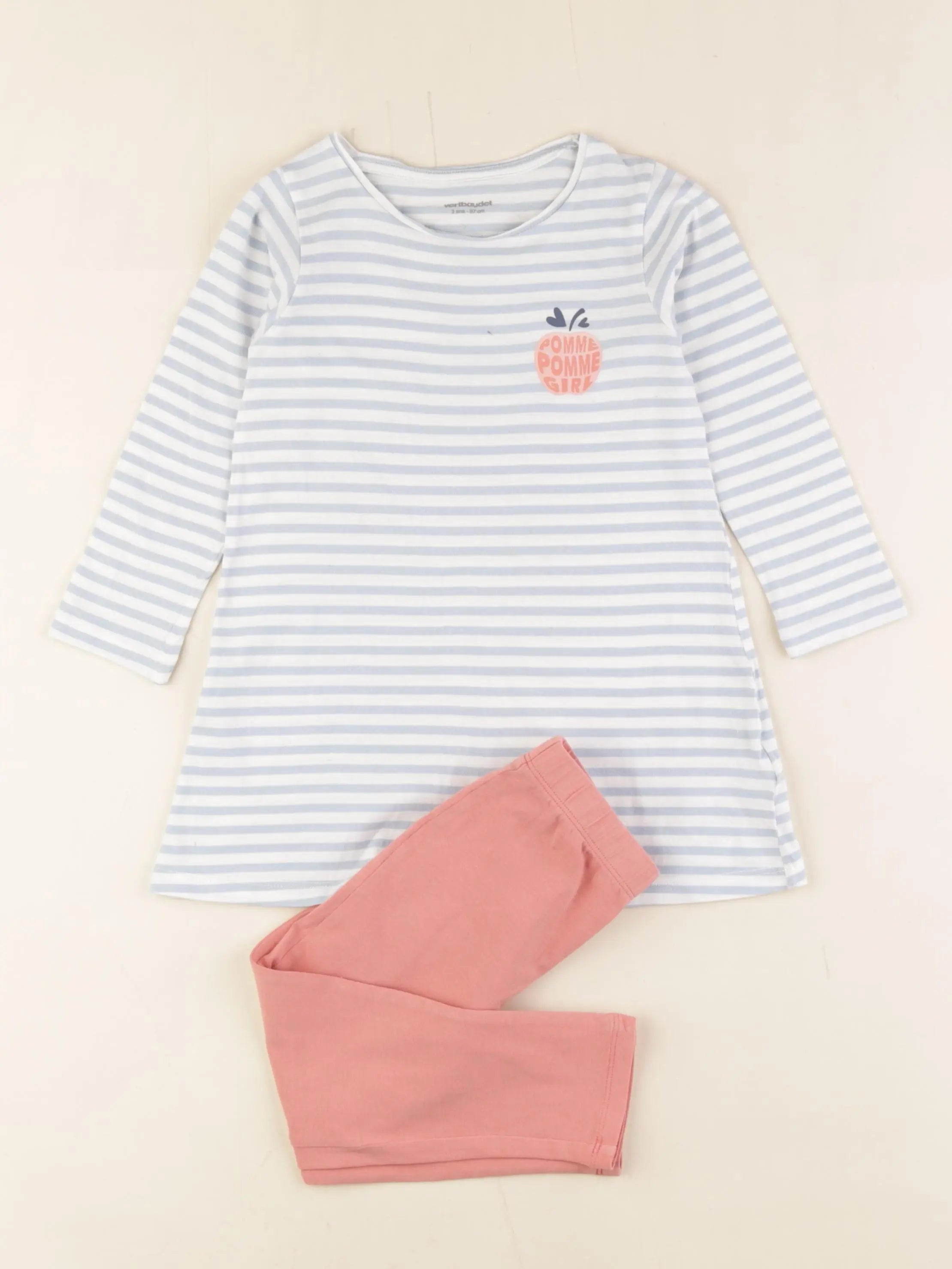 Vertbaudet - pyjama coton bleu, rose - 3 ans