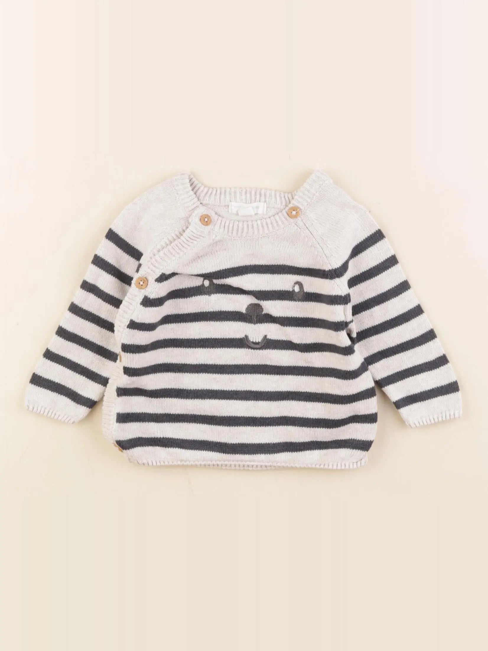 Vertbaudet - pull blanc, bleu - 3 mois