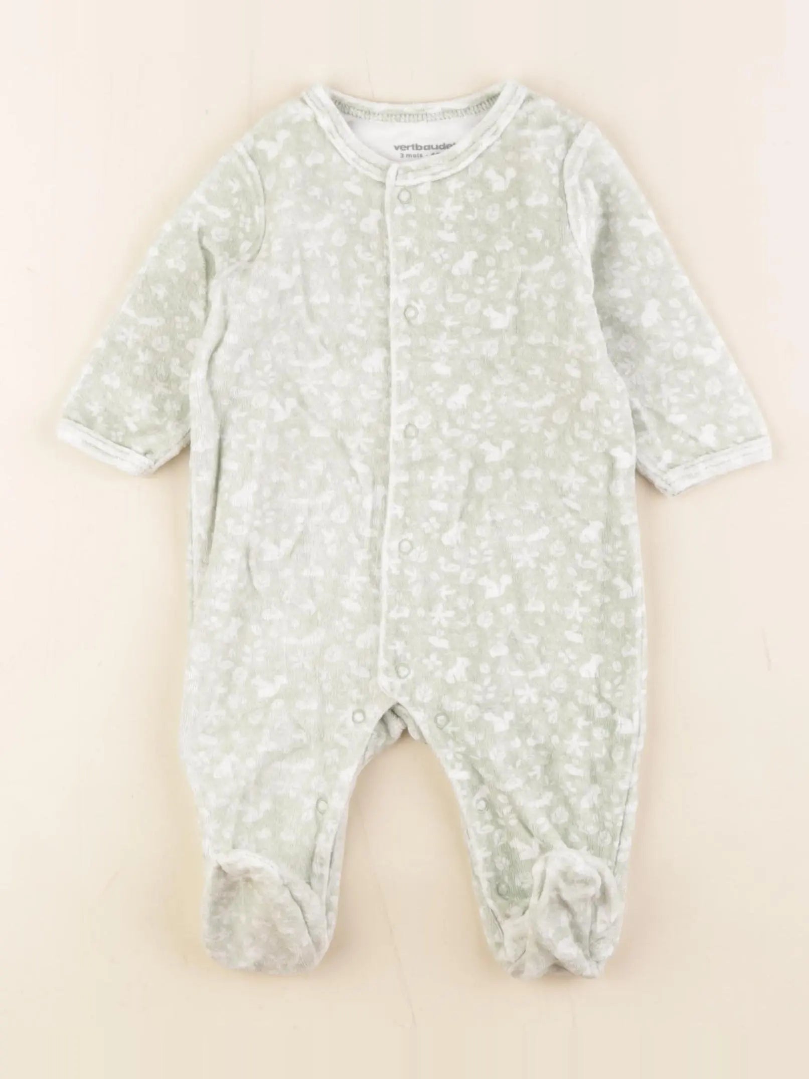 Vertbaudet - pyjama velours vert - 3 mois