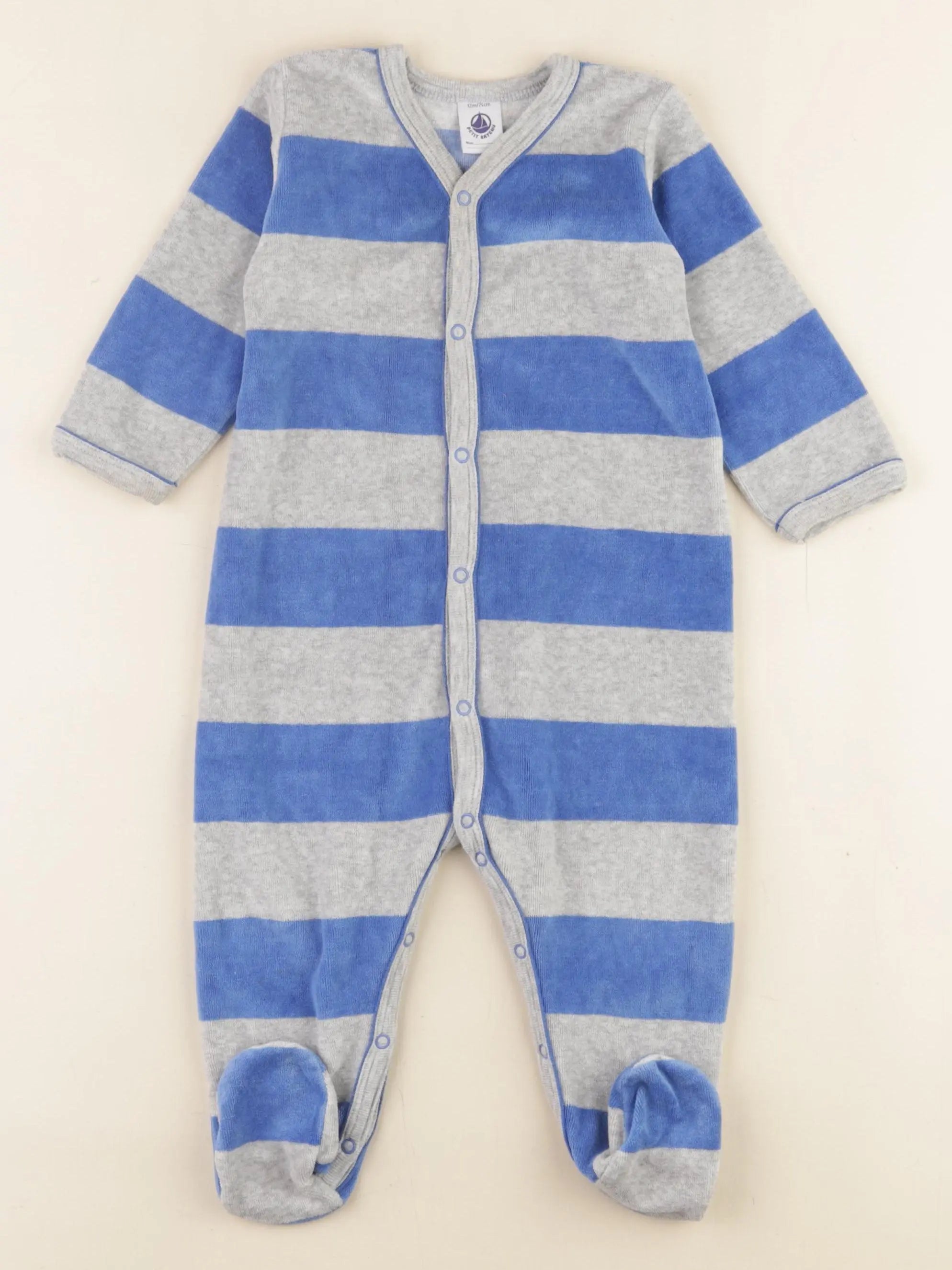Petit Bateau - pyjama velours bleu - 12 mois