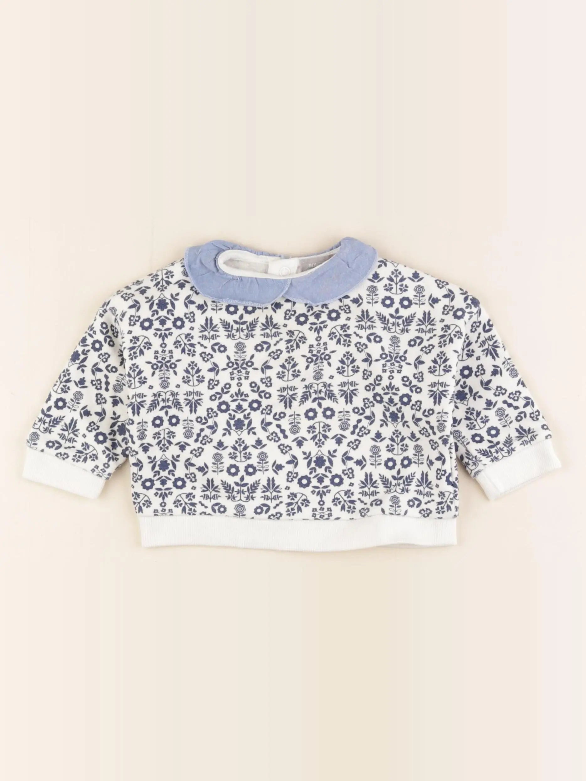 Boutchou - sweat blanc, bleu - 6 mois