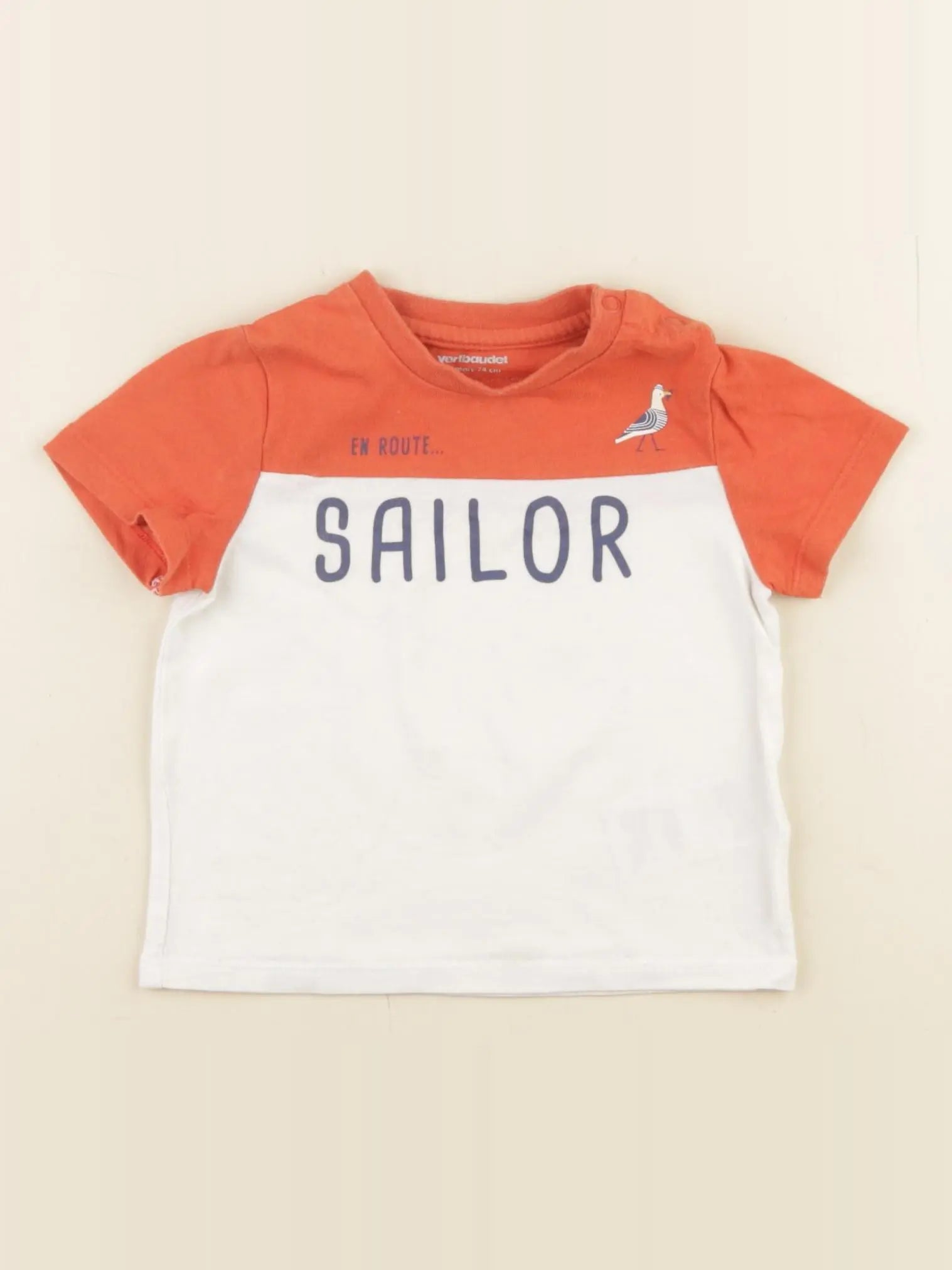 Vertbaudet - tee-shirt blanc, orange - 12 mois