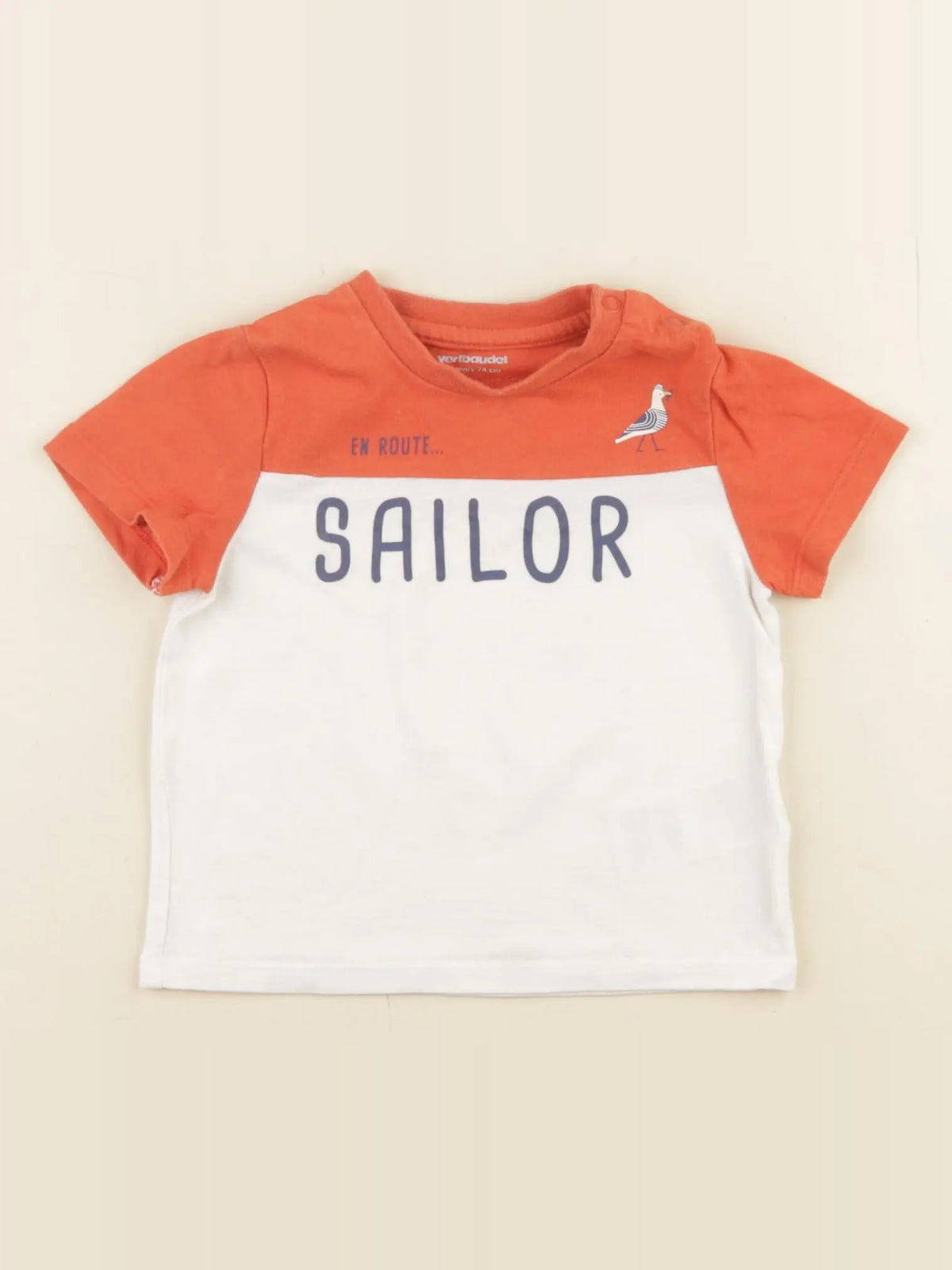 Vertbaudet - tee-shirt blanc, orange - 12 mois