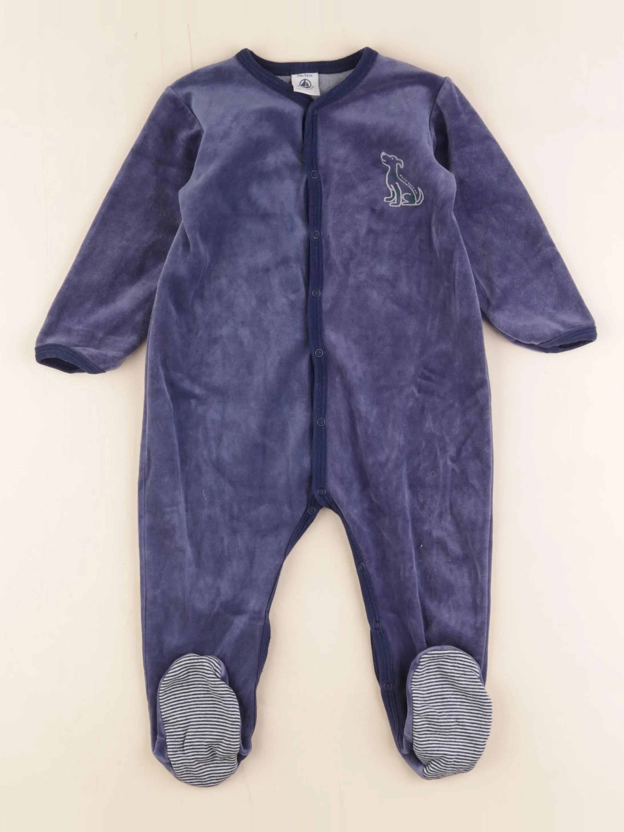 Petit Bateau - pyjama velours bleu - 2 ans