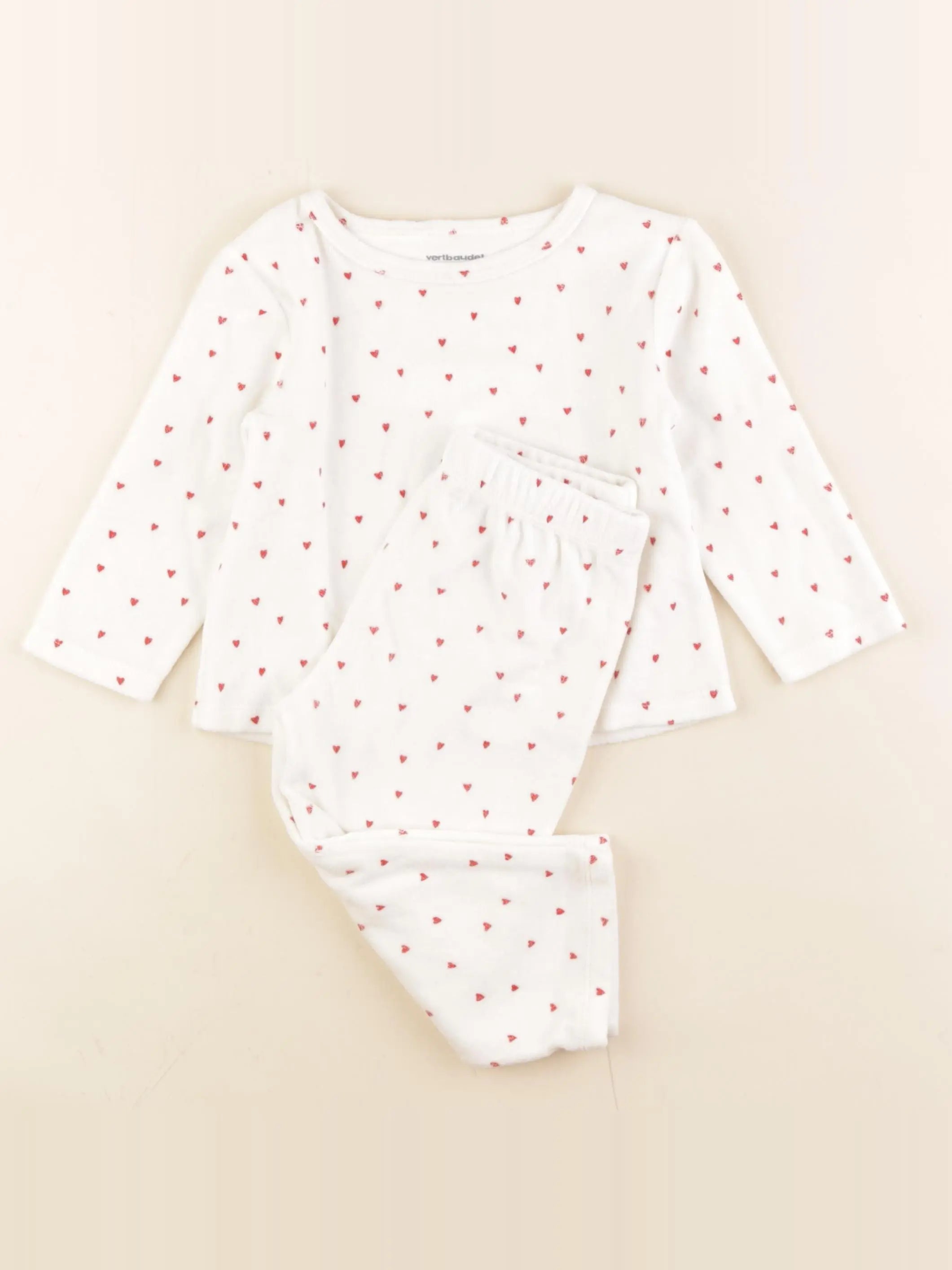 Vertbaudet - pyjama velours blanc, rouge - 2 ans