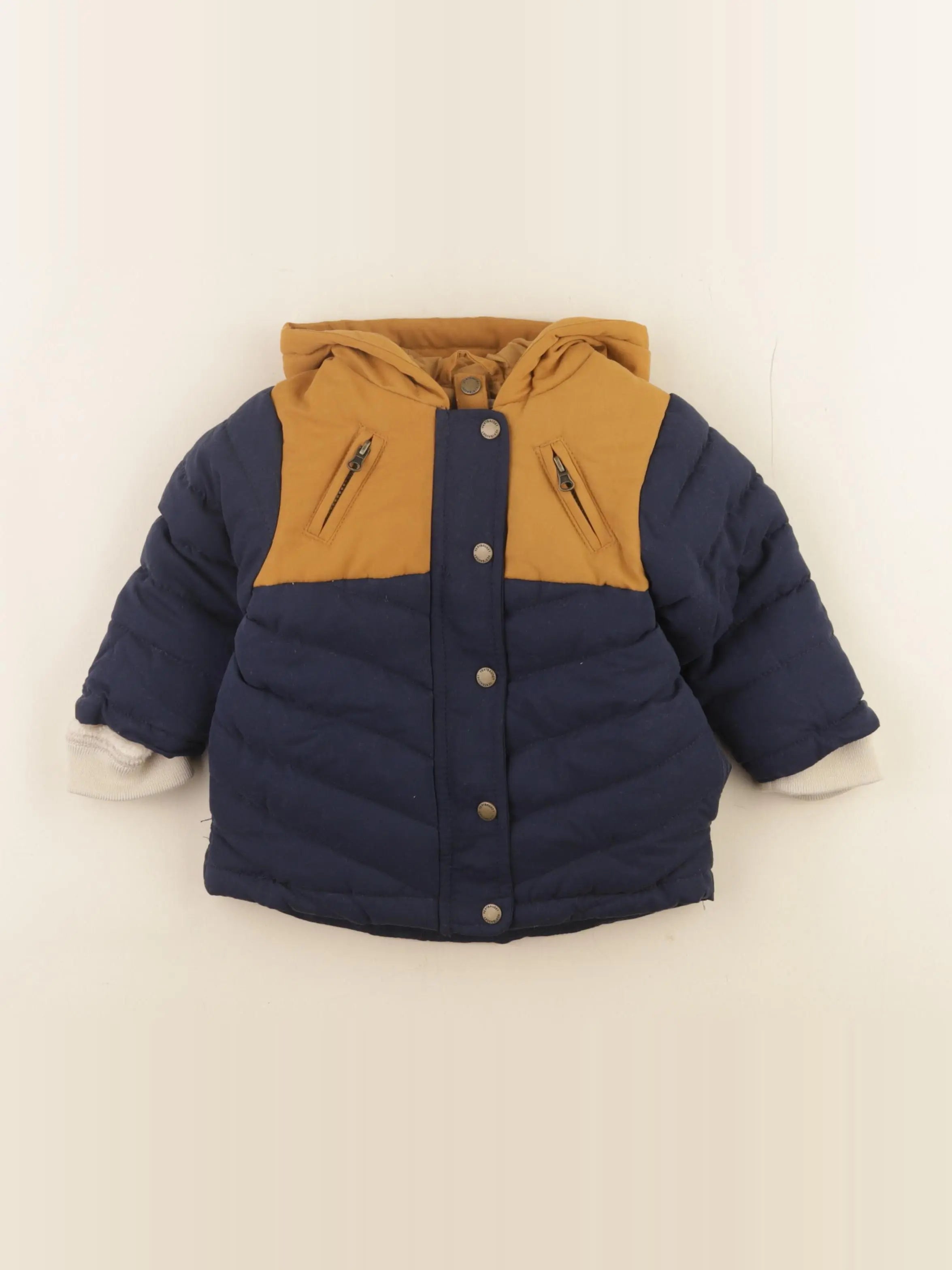 Vertbaudet - manteau doublure amovible  bleu, jaune - 12 mois