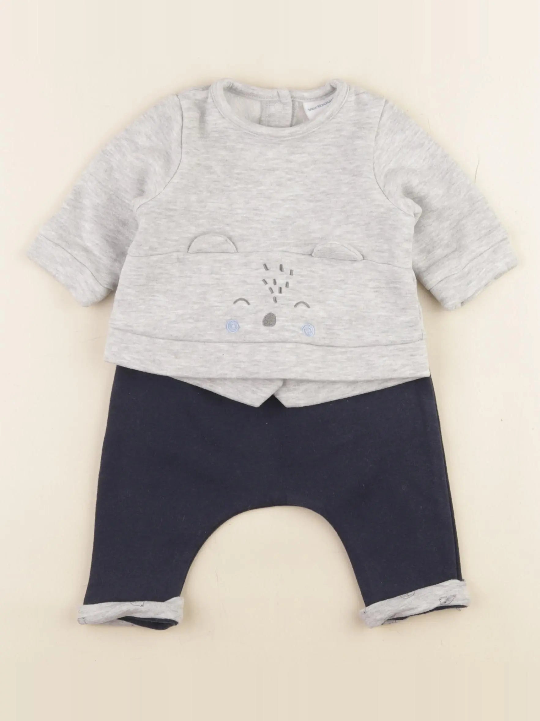 Vertbaudet - ensemble bleu, gris - 3 mois