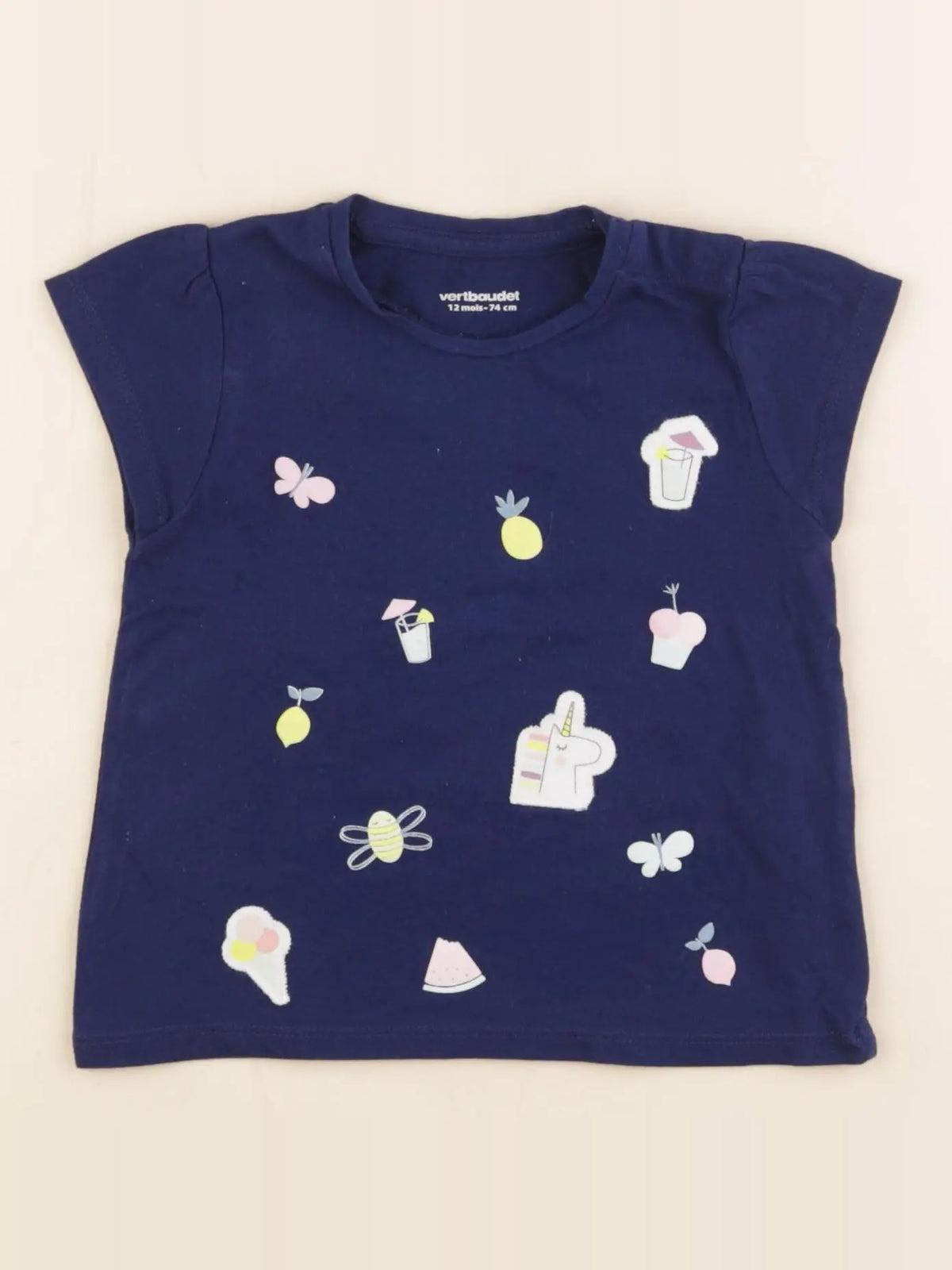 Vertbaudet - tee-shirt bleu - 12 mois