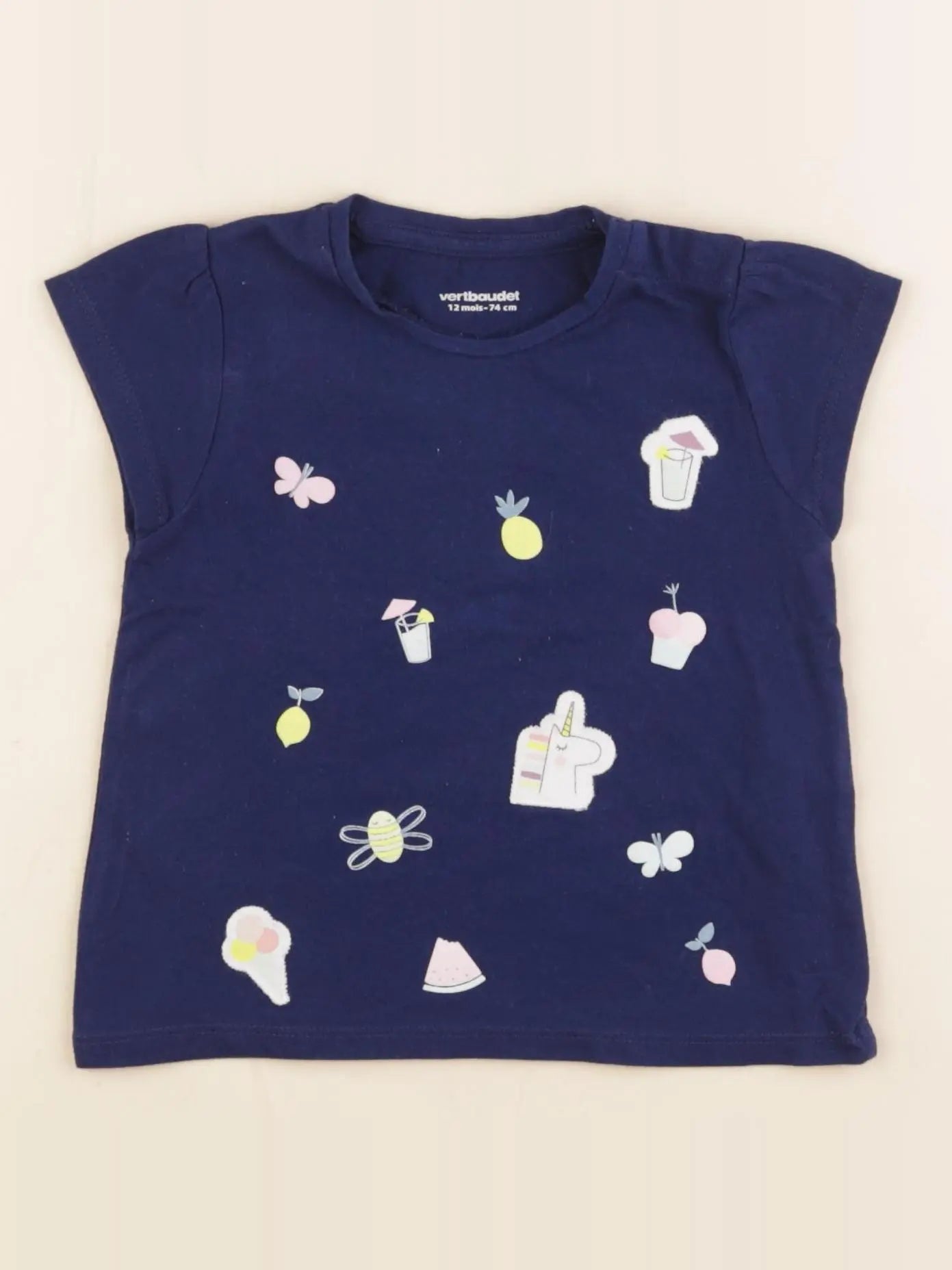 Vertbaudet - tee-shirt bleu - 12 mois