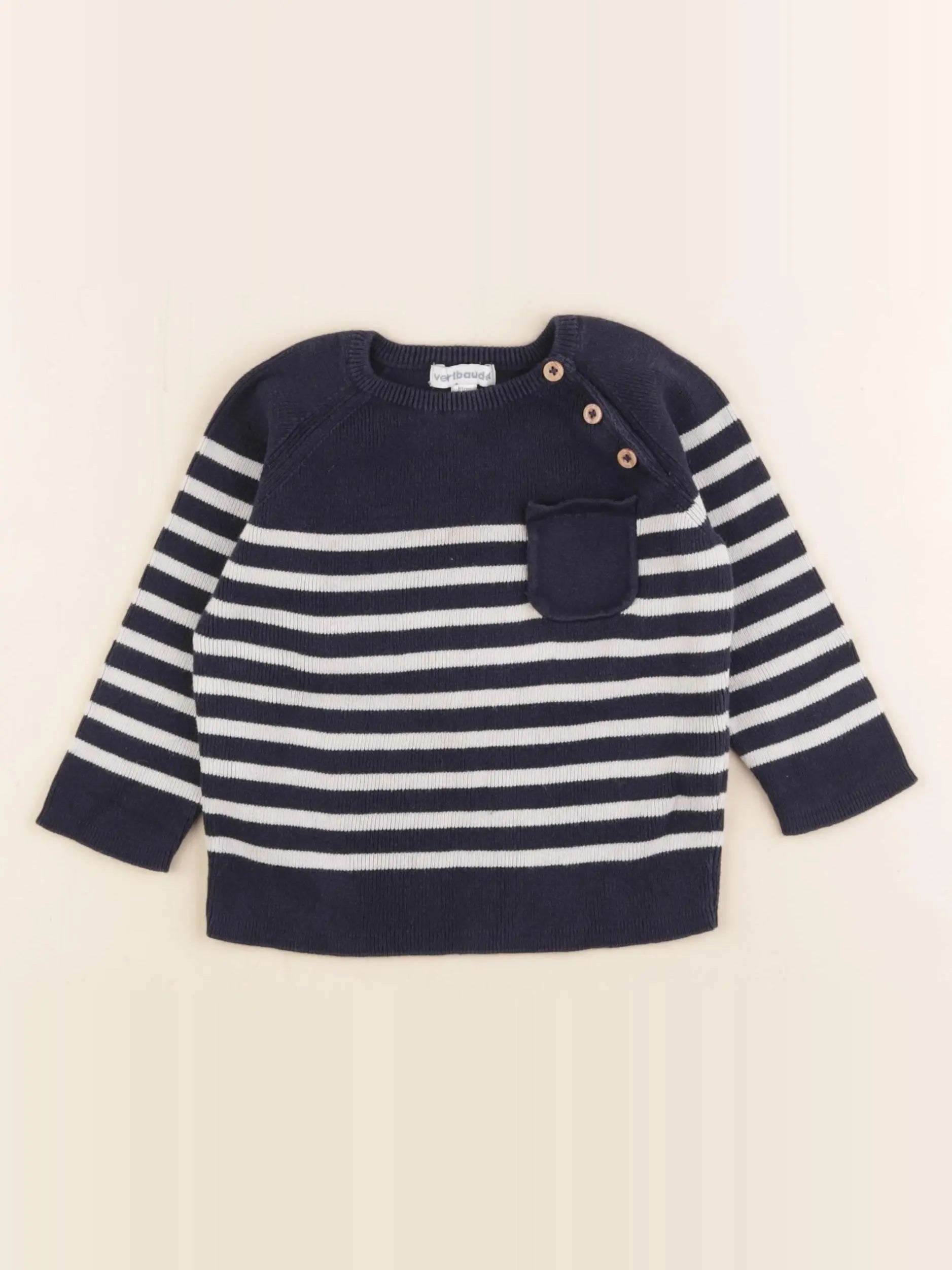 Vertbaudet - pull blanc, bleu - 18 mois