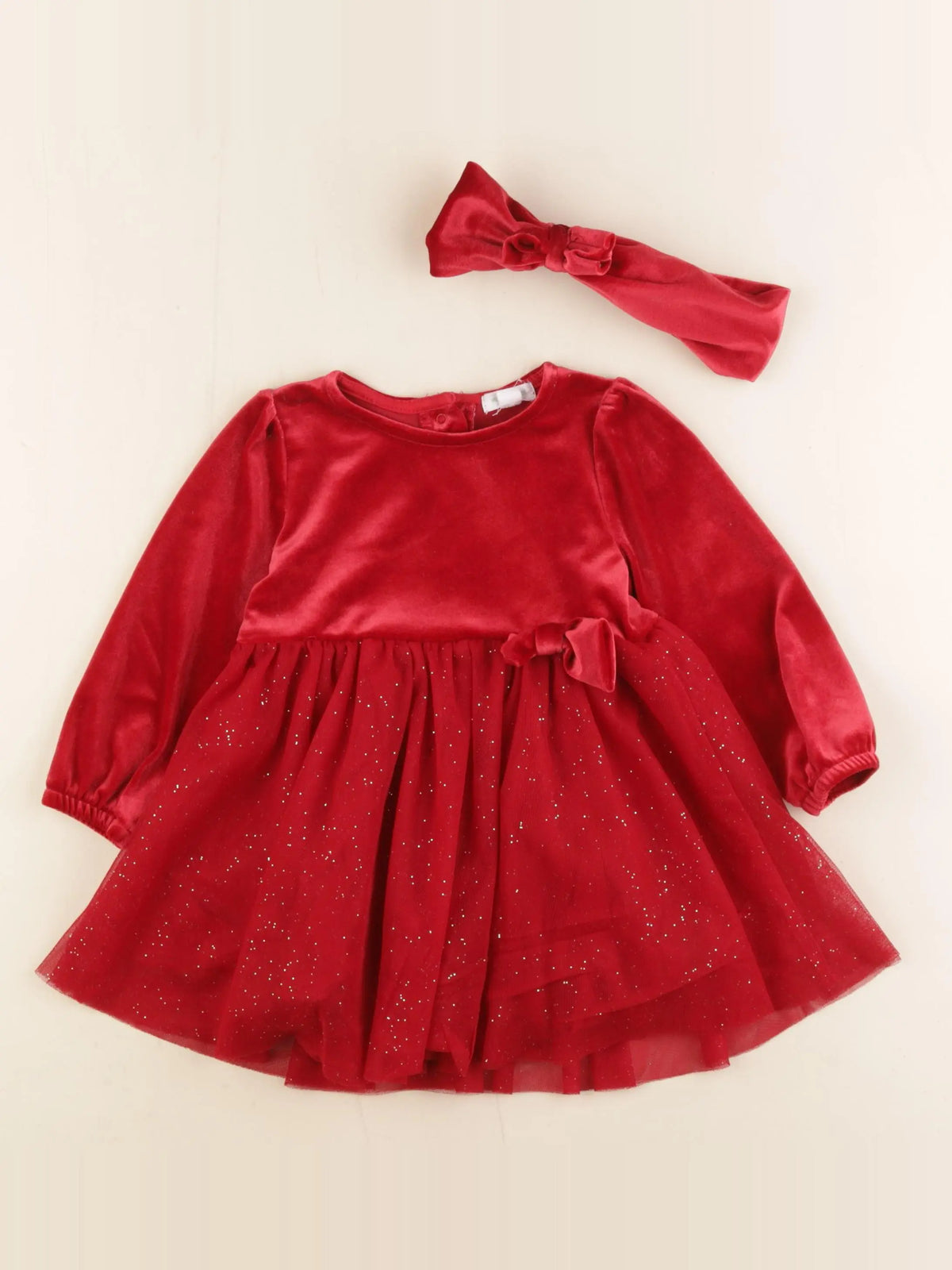 Vertbaudet - robe rouge, or - 18 mois