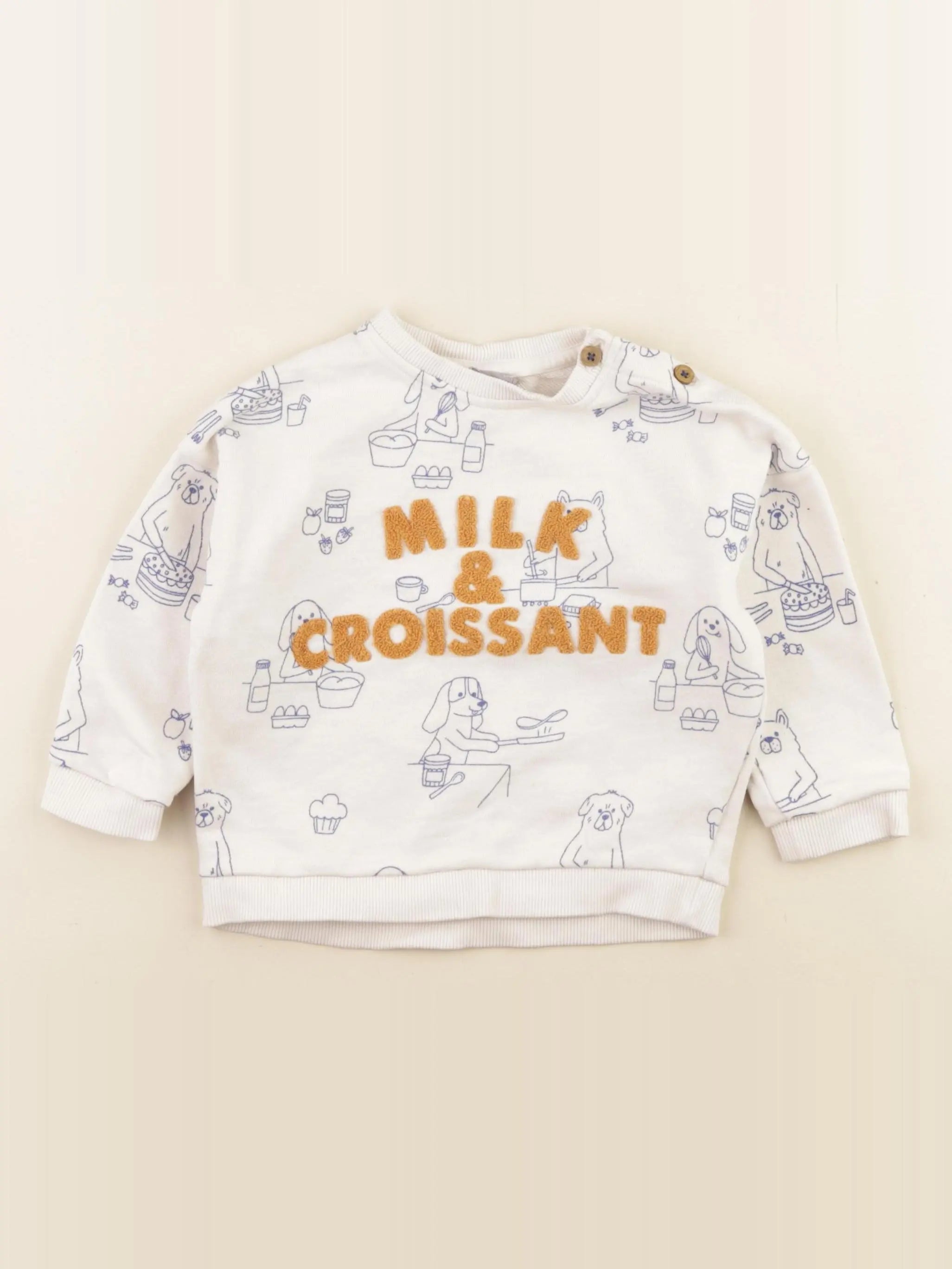 Boutchou - sweat blanc, bleu - 24 mois