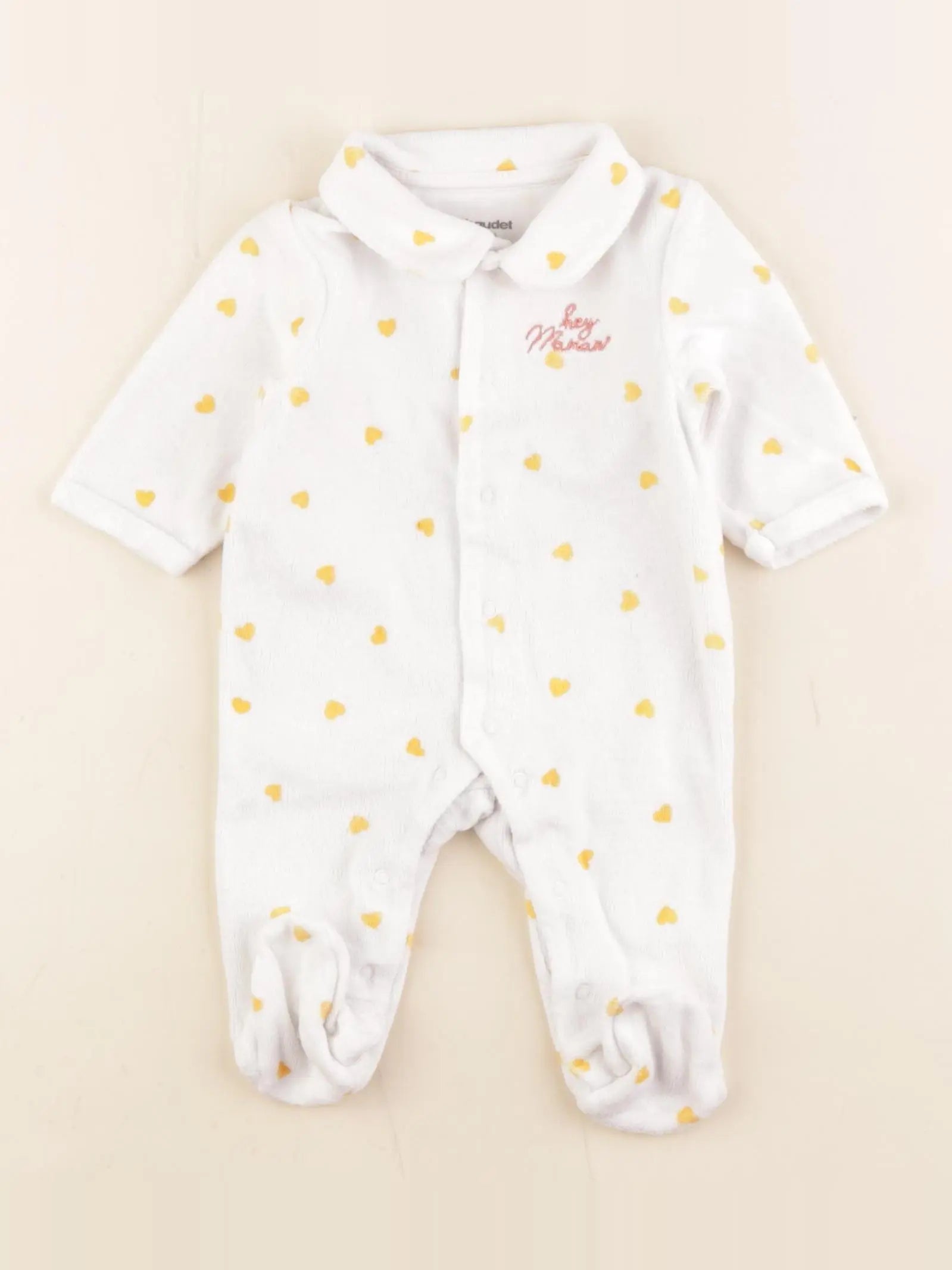 Vertbaudet - pyjama velours blanc, jaune - 1 mois