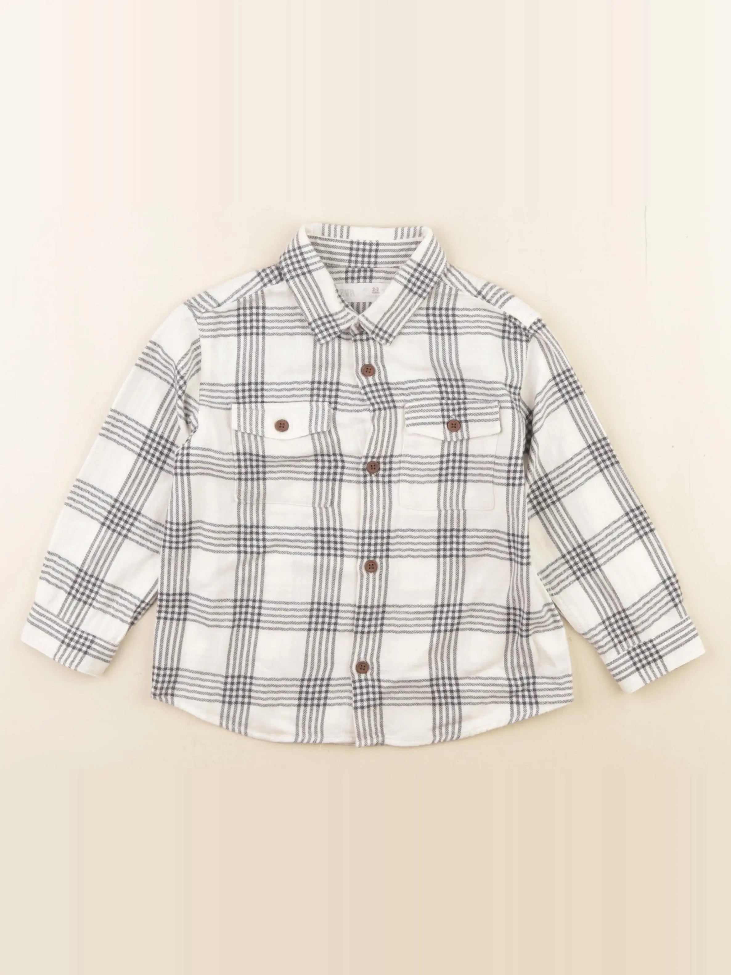 Zara - chemise beige, gris - 2/3 ans