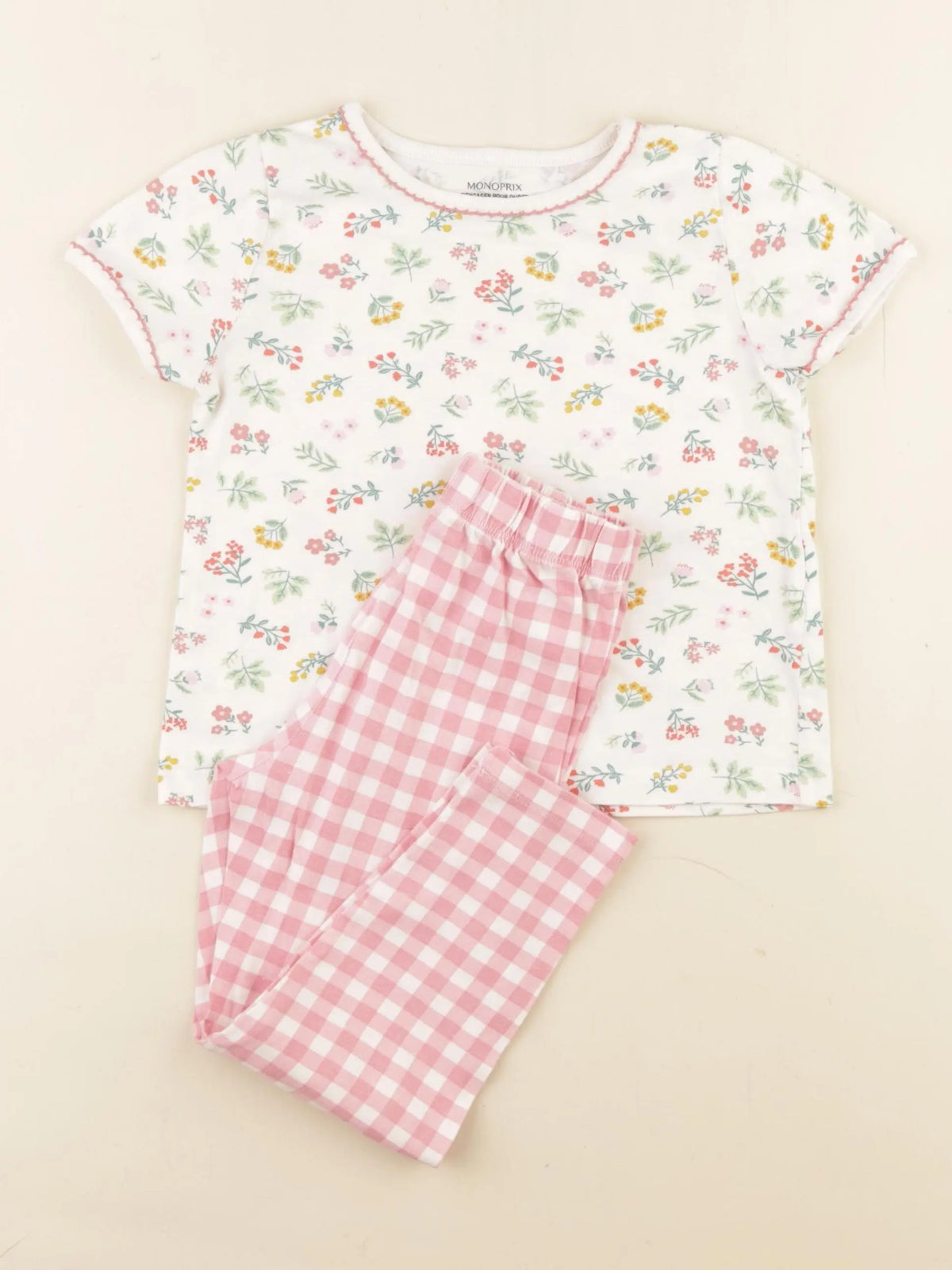 Monoprix - pyjama coton beige, rose - 4 ans