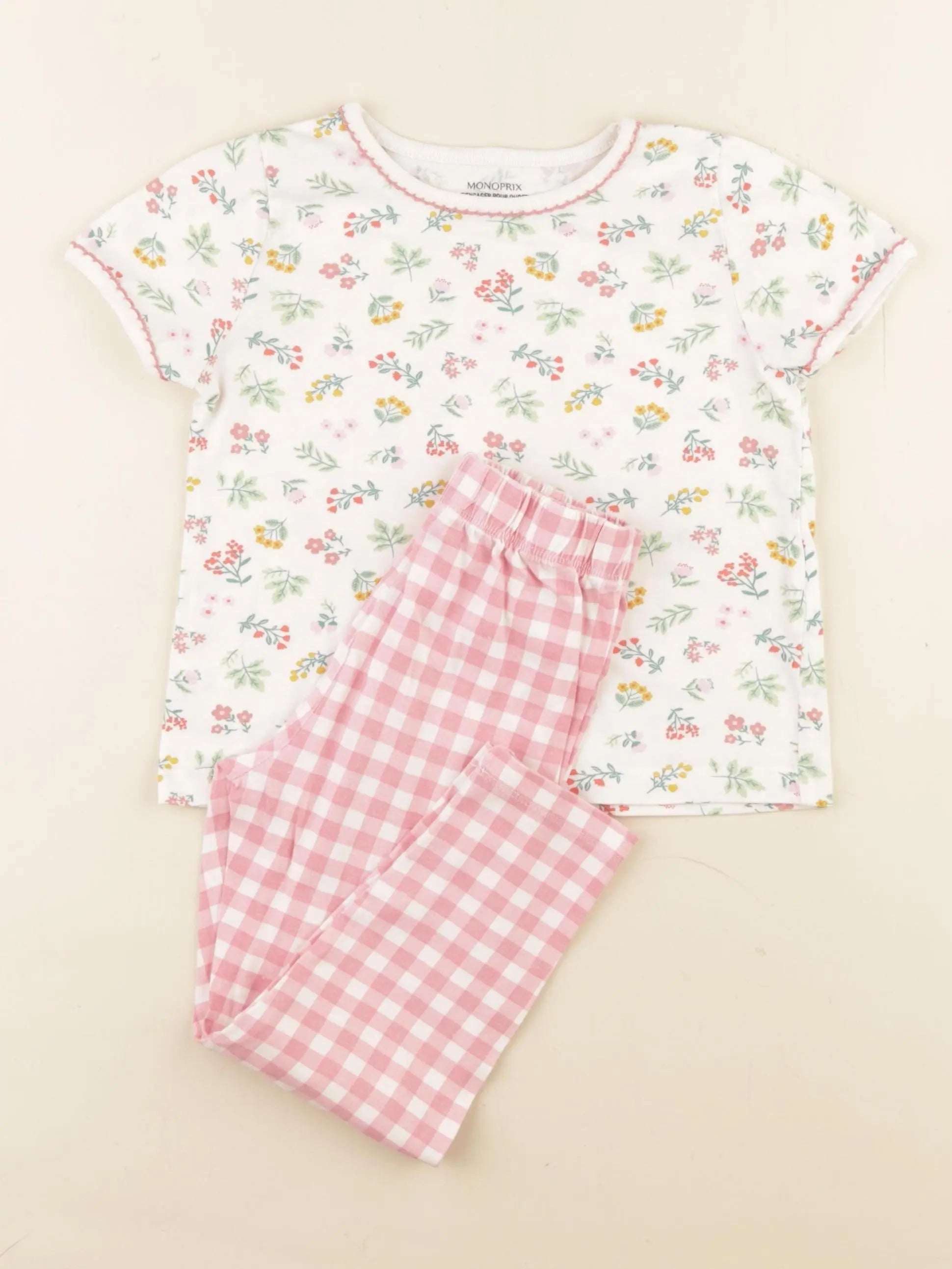 Monoprix - pyjama coton beige, rose - 4 ans