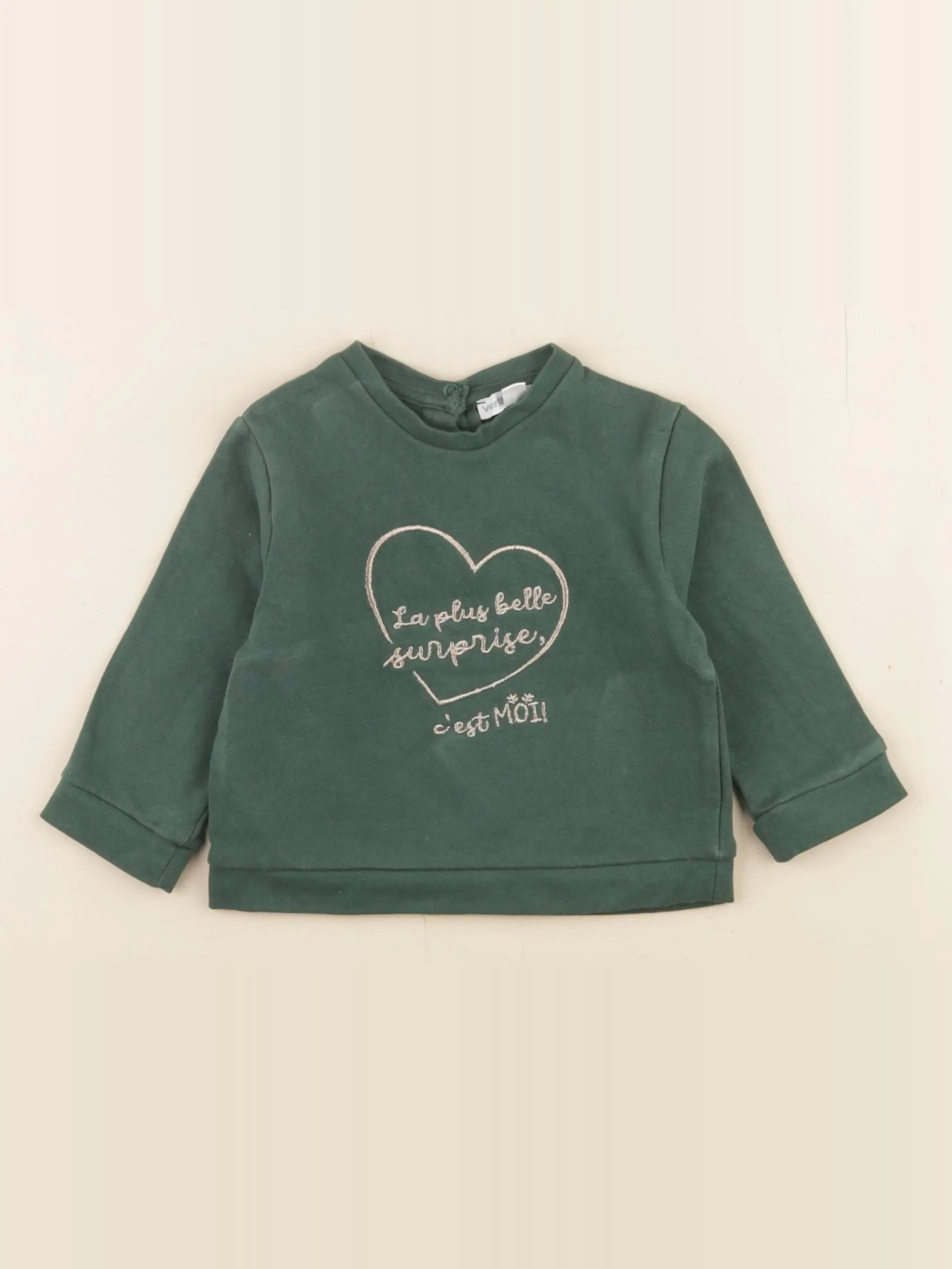 Vertbaudet - sweat vert - 6 mois