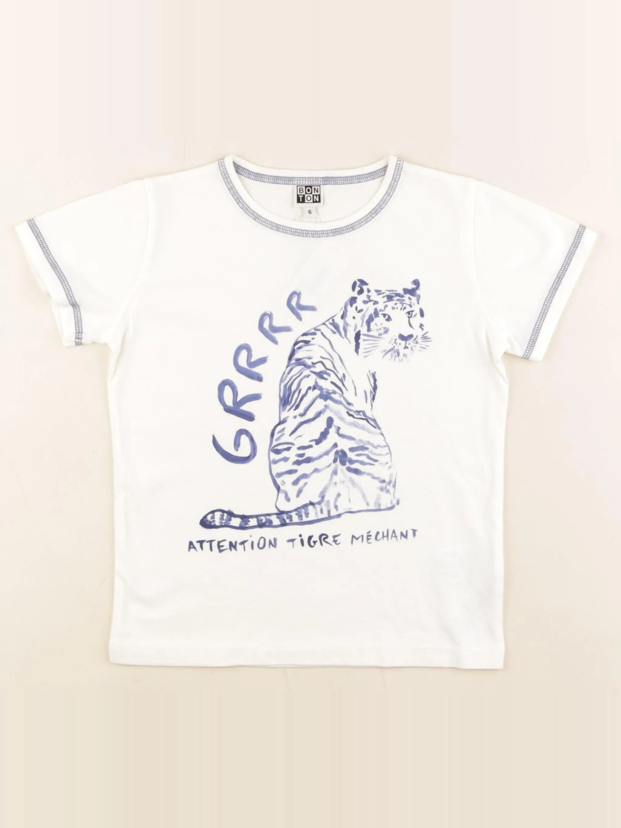 Bonton - tee-shirt beige, bleu - 6 ans