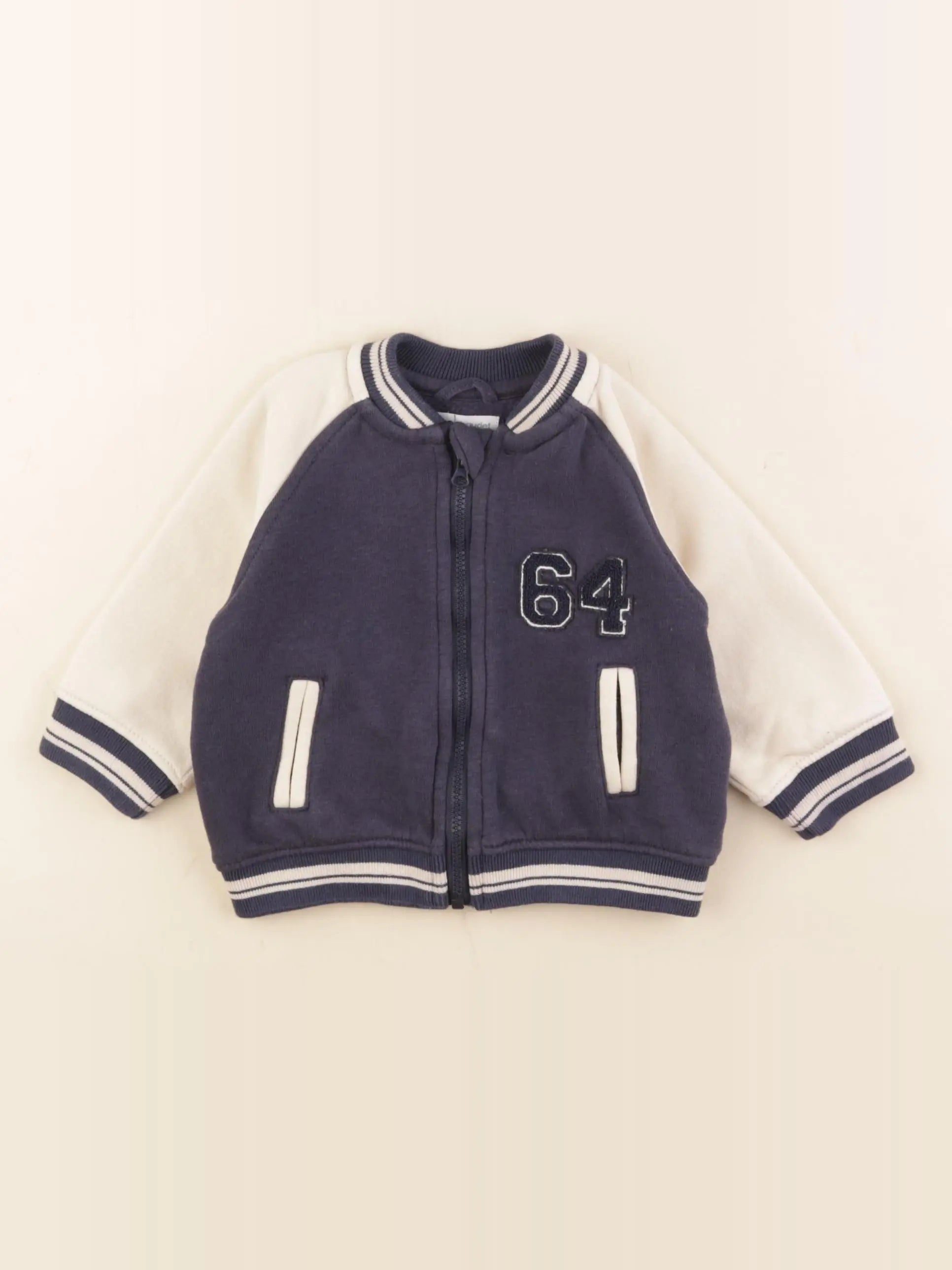 Vertbaudet - sweat bleu, beige - 9 mois