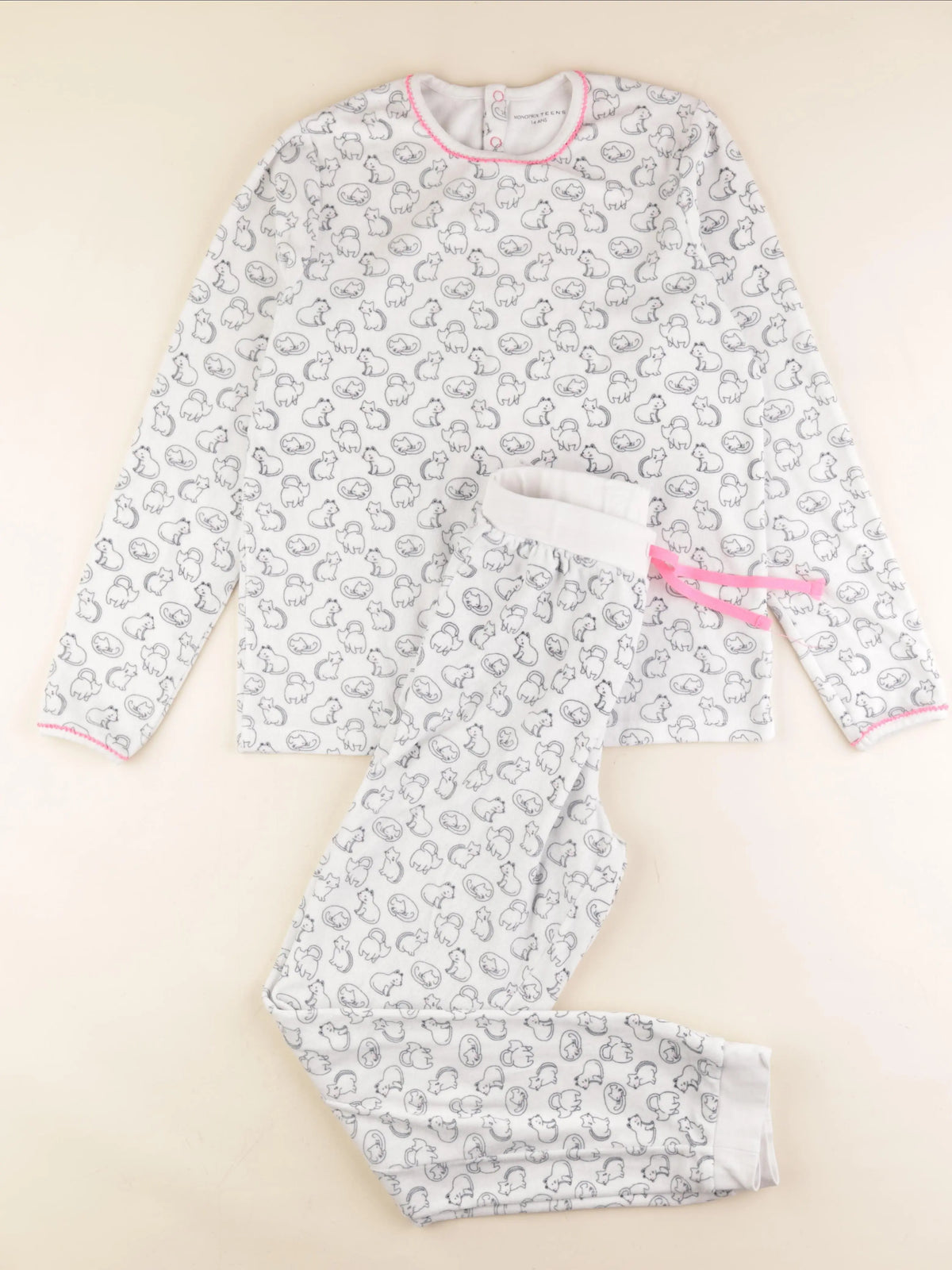 Monoprix - pyjama velours blanc, bleu - 14 ans