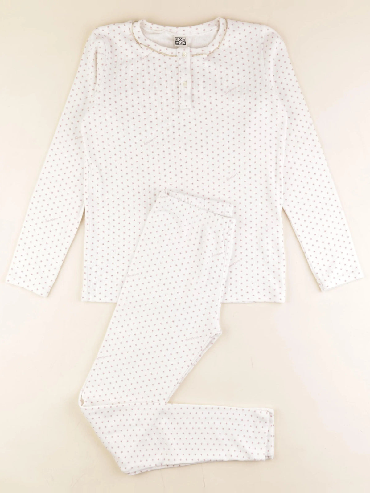 Bonton - pyjama coton blanc, rose - 14 ans