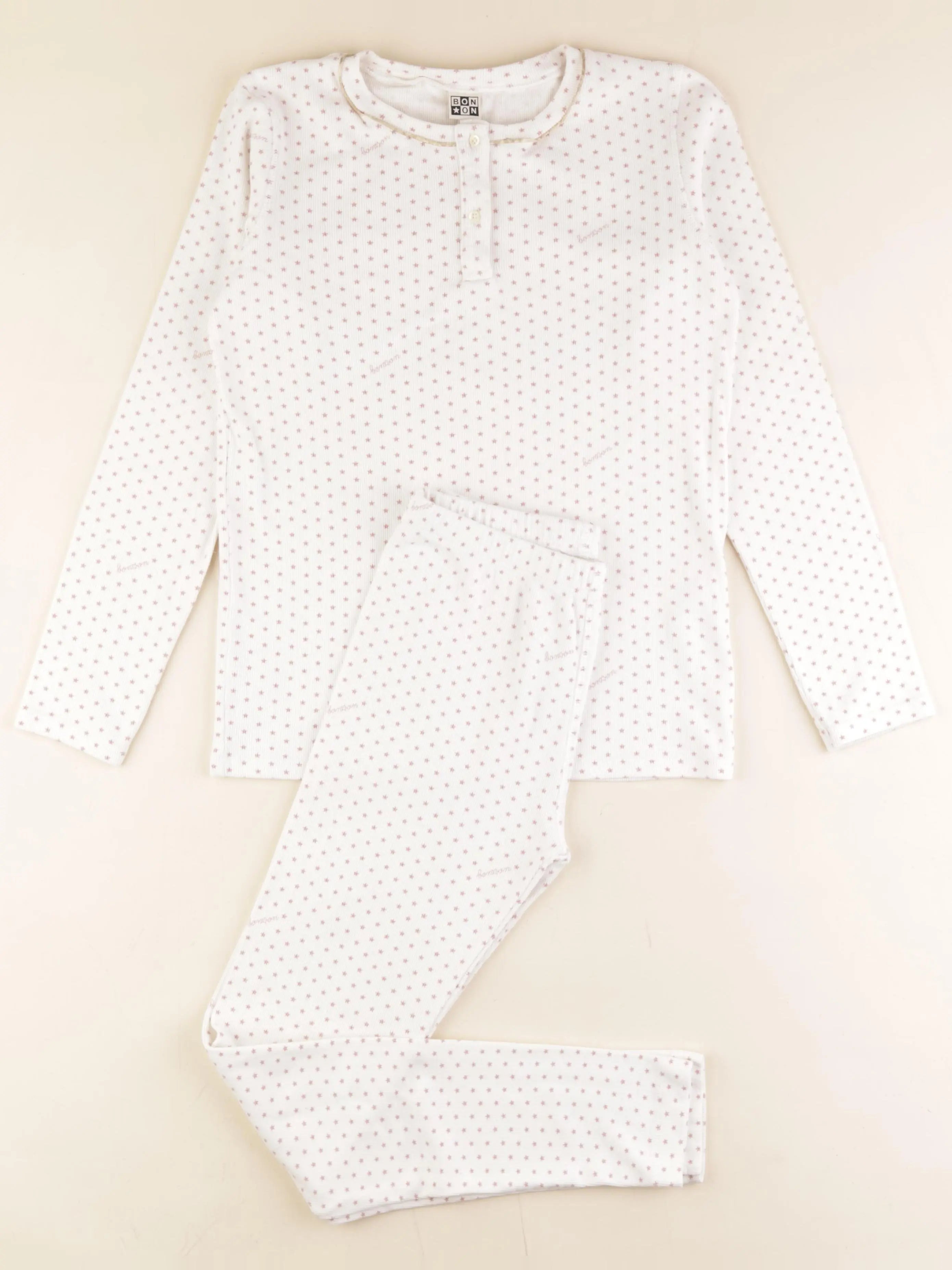 Bonton - pyjama coton blanc, rose - 14 ans