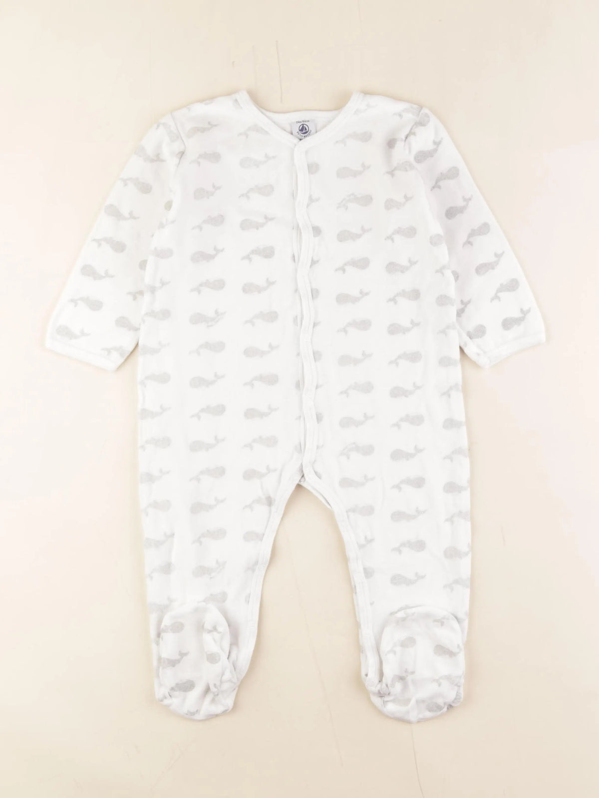 Petit Bateau - pyjama velours blanc, gris - 24 mois