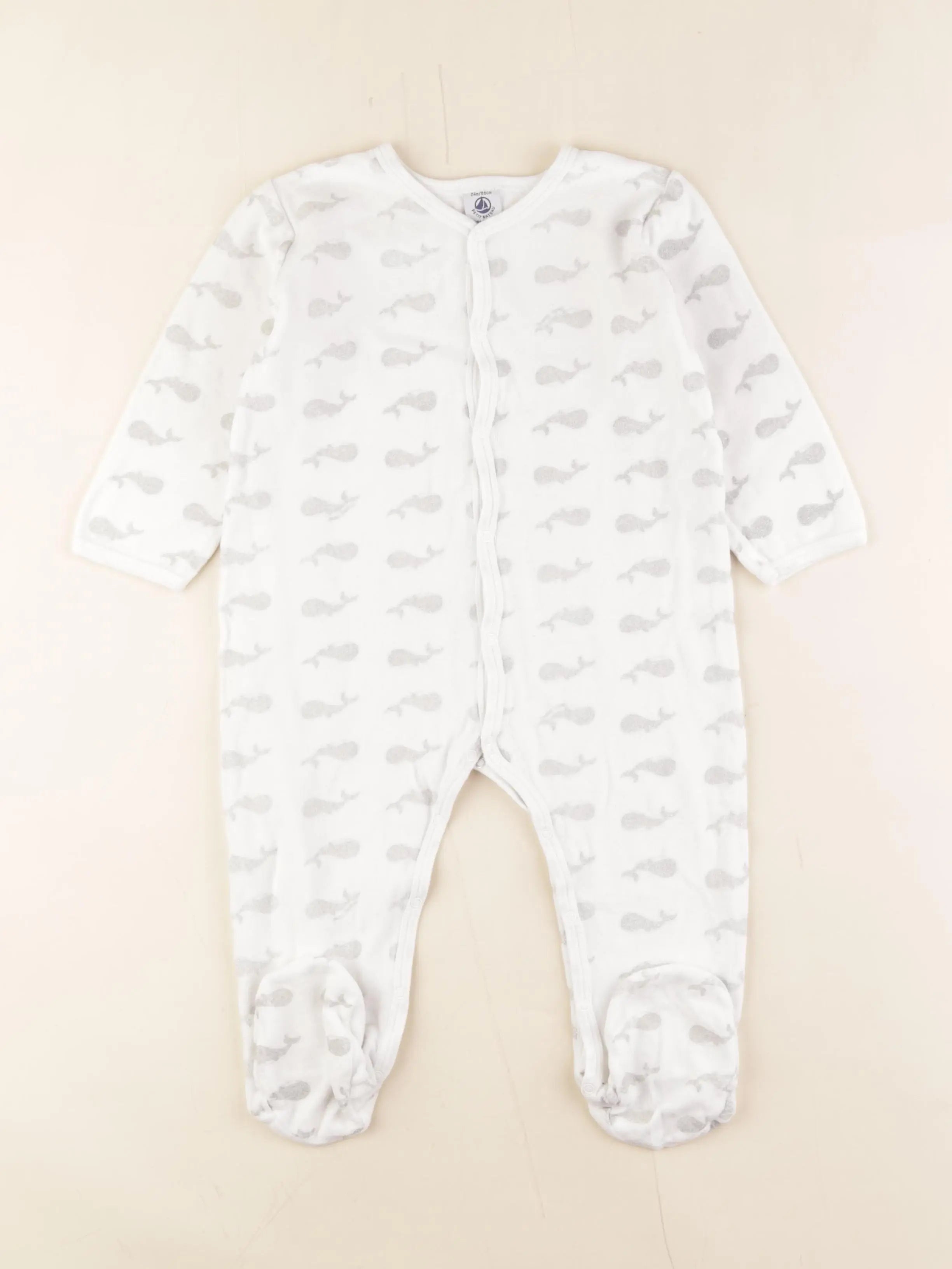 Petit Bateau - pyjama velours blanc, gris - 24 mois