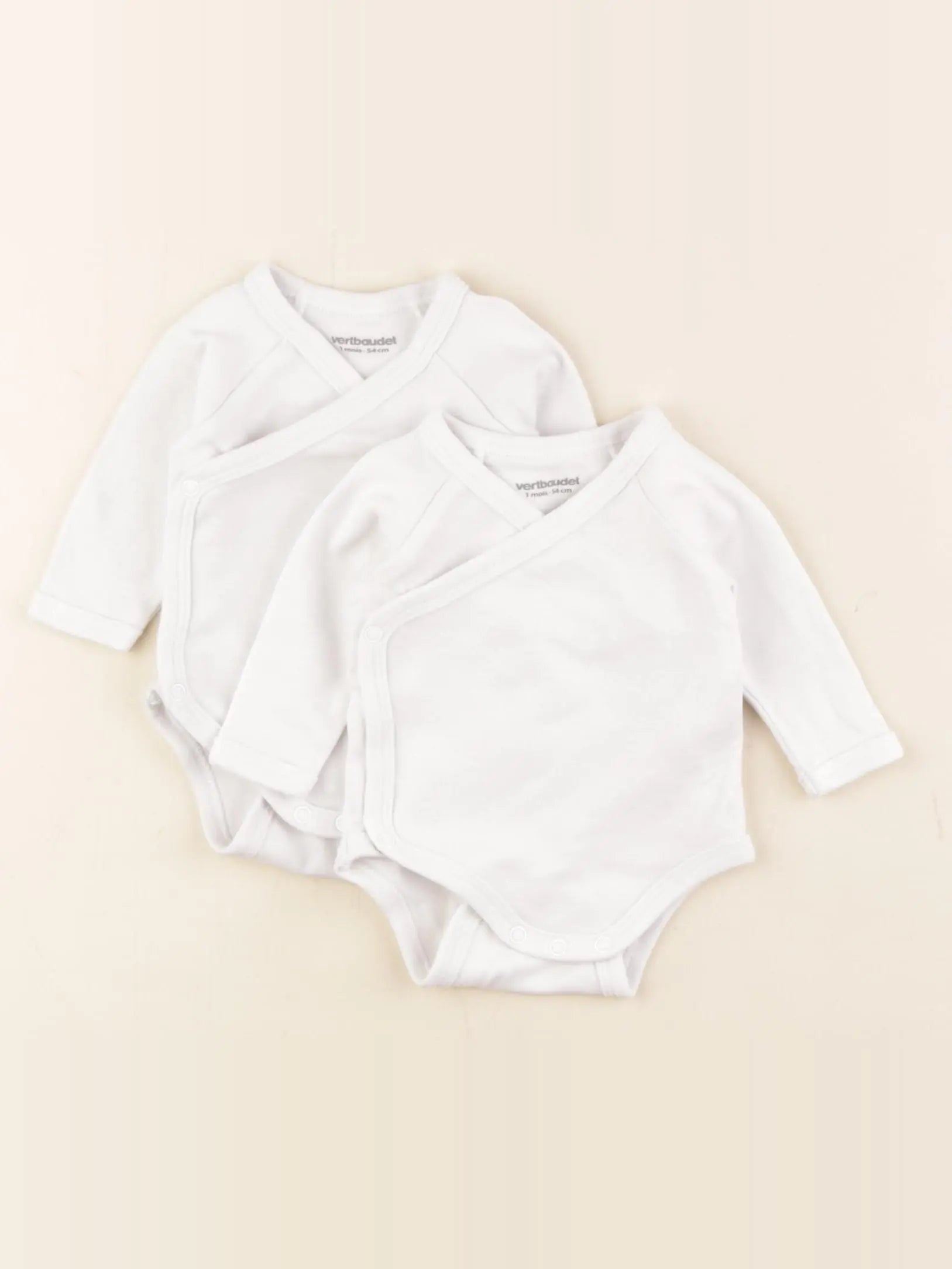 Vertbaudet - lot de 2 bodies en coton blanc - 1 mois