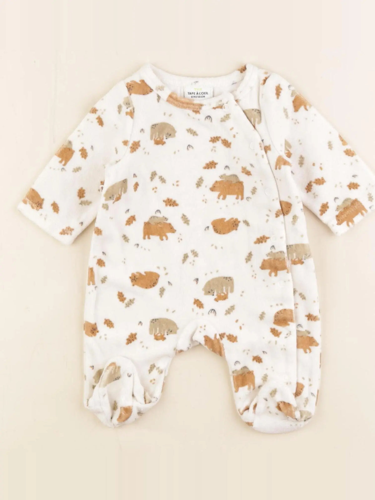 Tape à l'oeil - pyjama velours blanc, marron - 0 mois