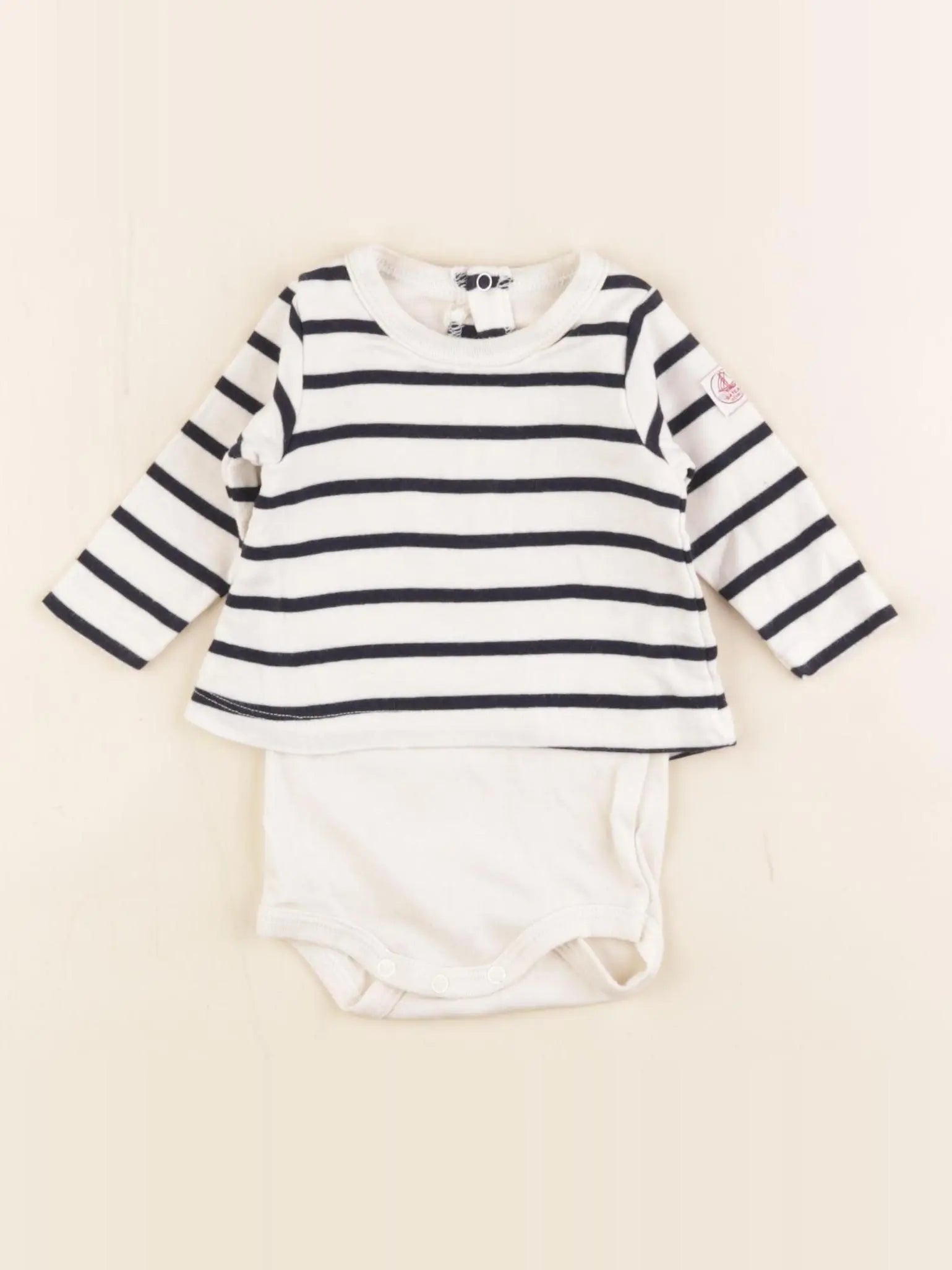 Petit Bateau - body tee-shirt blanc, bleu - 1 mois