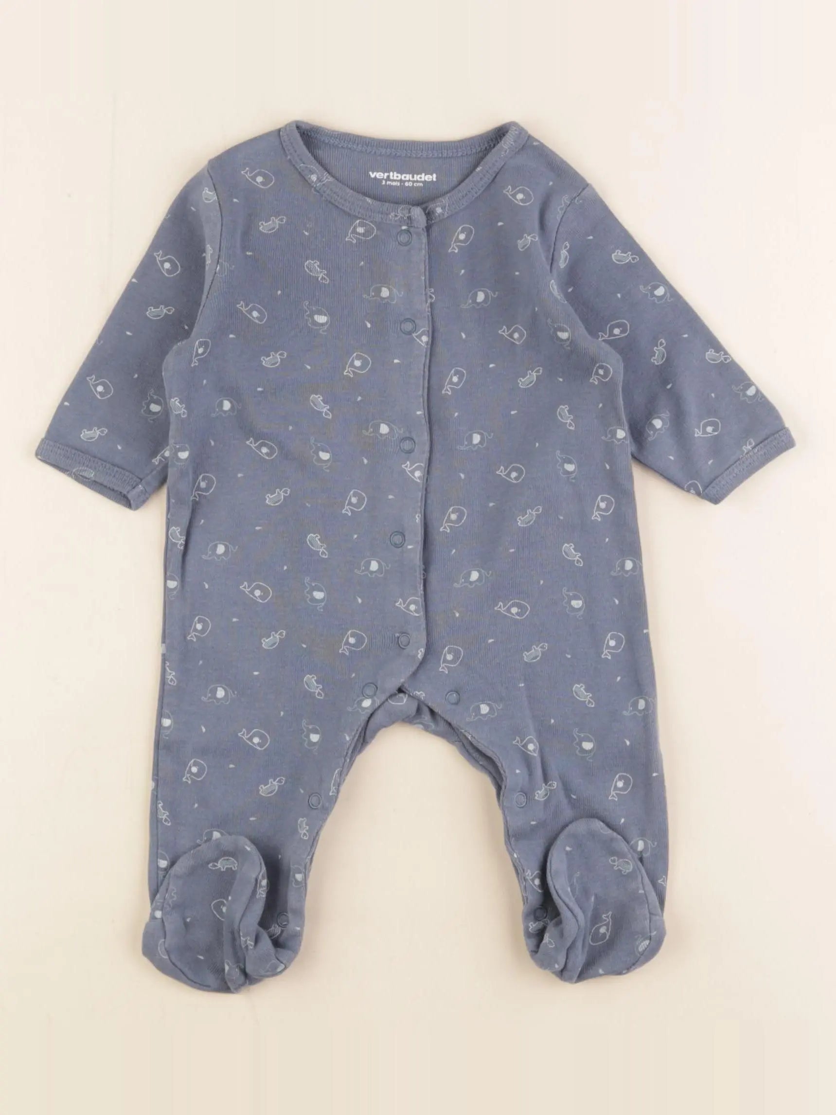 Vertbaudet - pyjama coton bleu - 3 mois