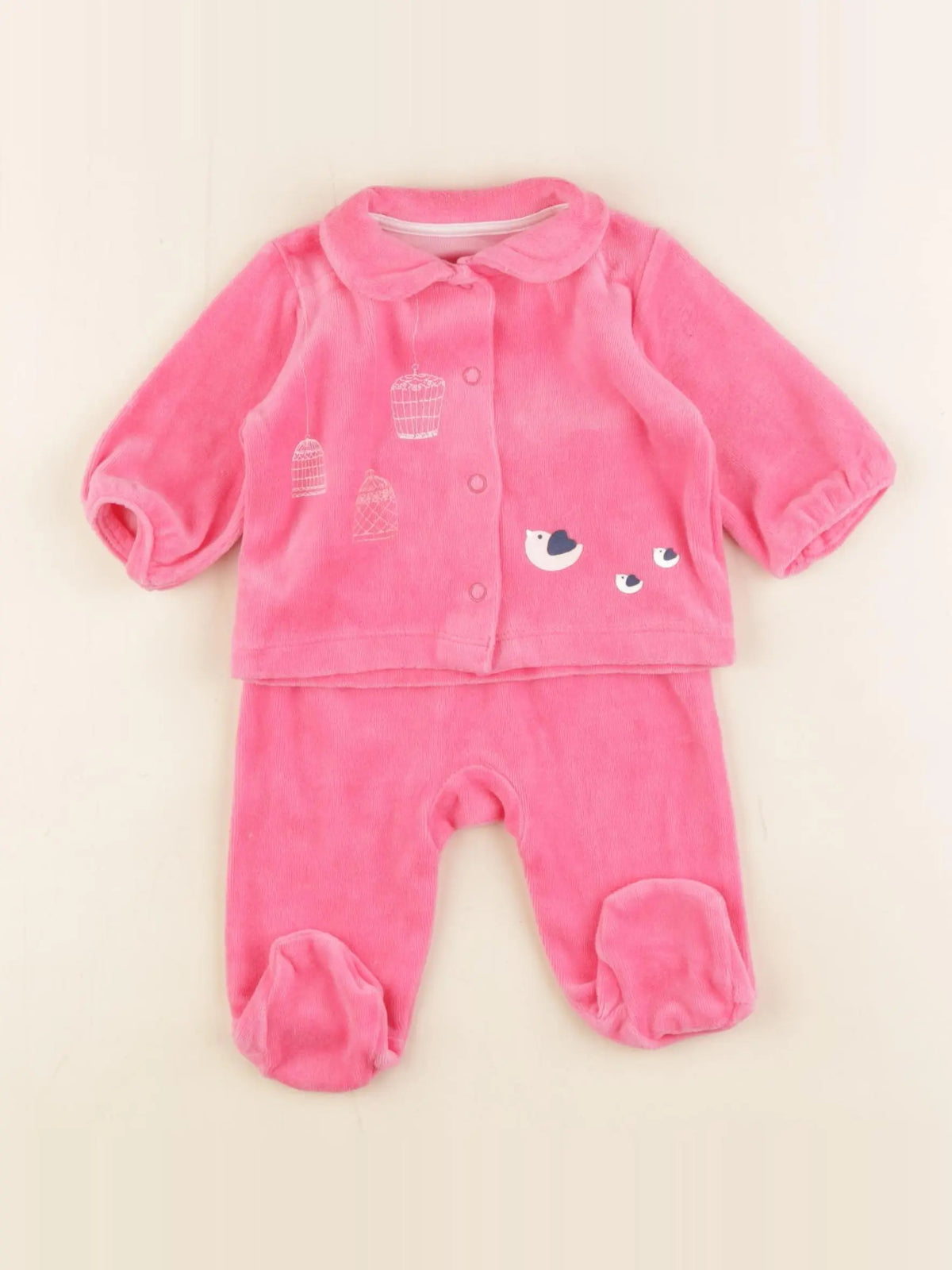 Vertbaudet - pyjama velours rose fluo - 1 mois