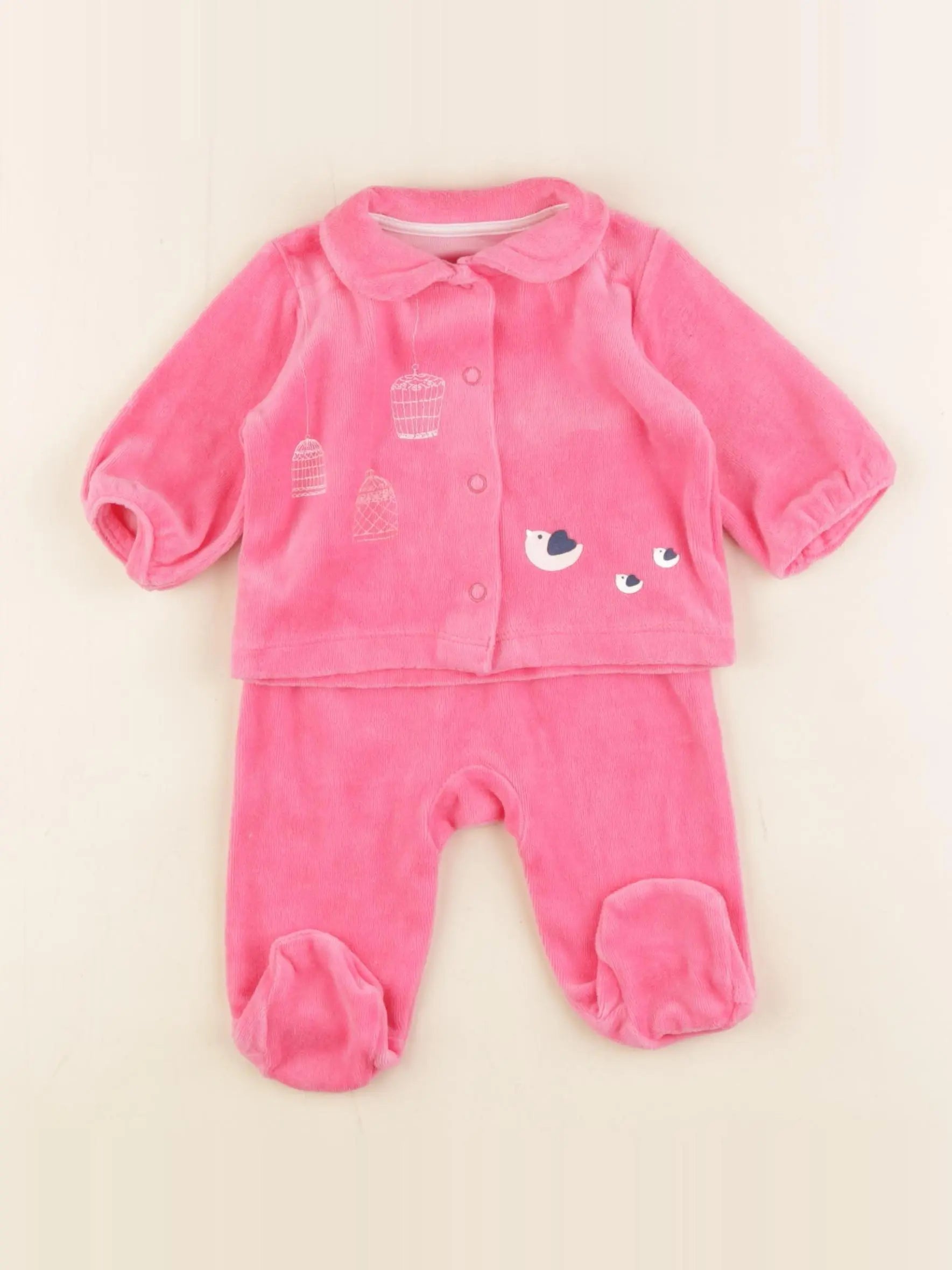 Vertbaudet - pyjama velours rose fluo - 1 mois