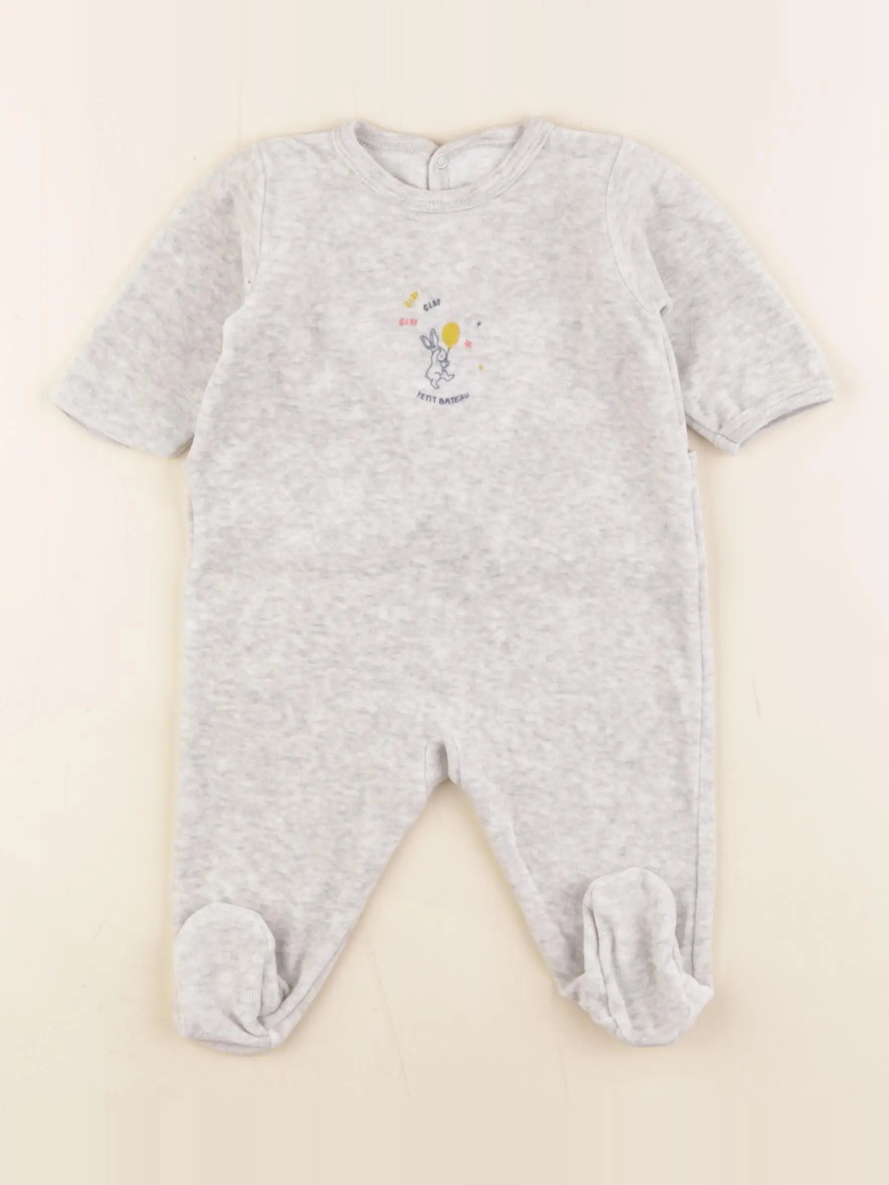 Petit Bateau - pyjama velours gris - 3 mois