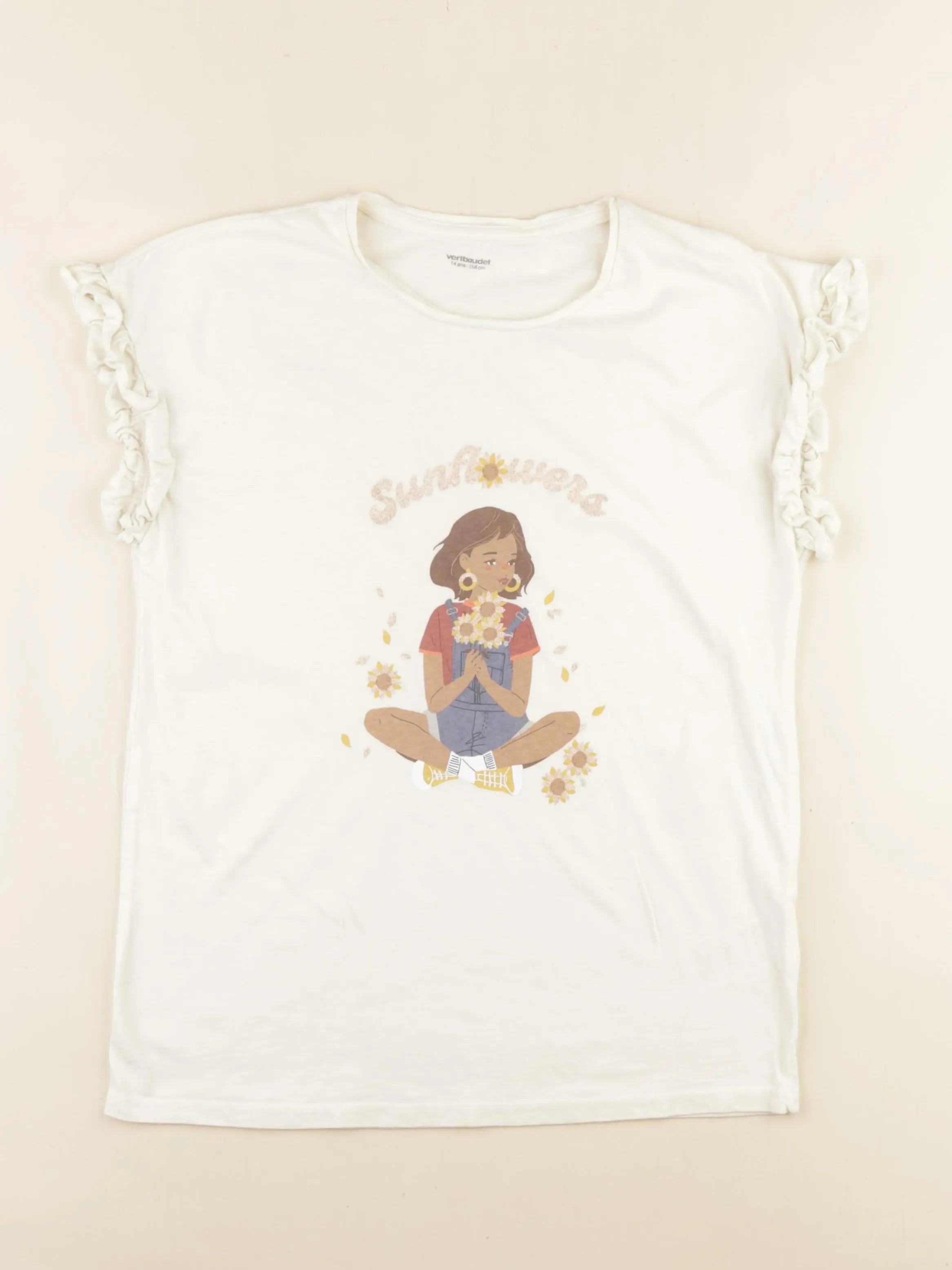 Vertbaudet - tee-shirt beige, or - 14 ans