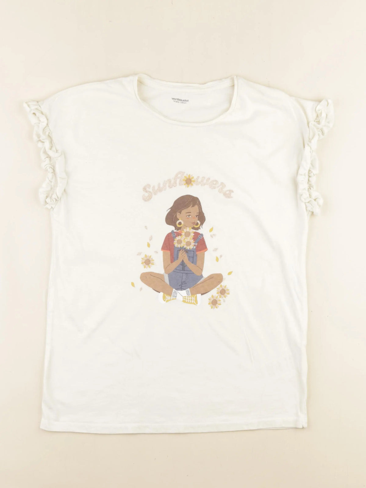 Vertbaudet - tee-shirt beige, or - 14 ans