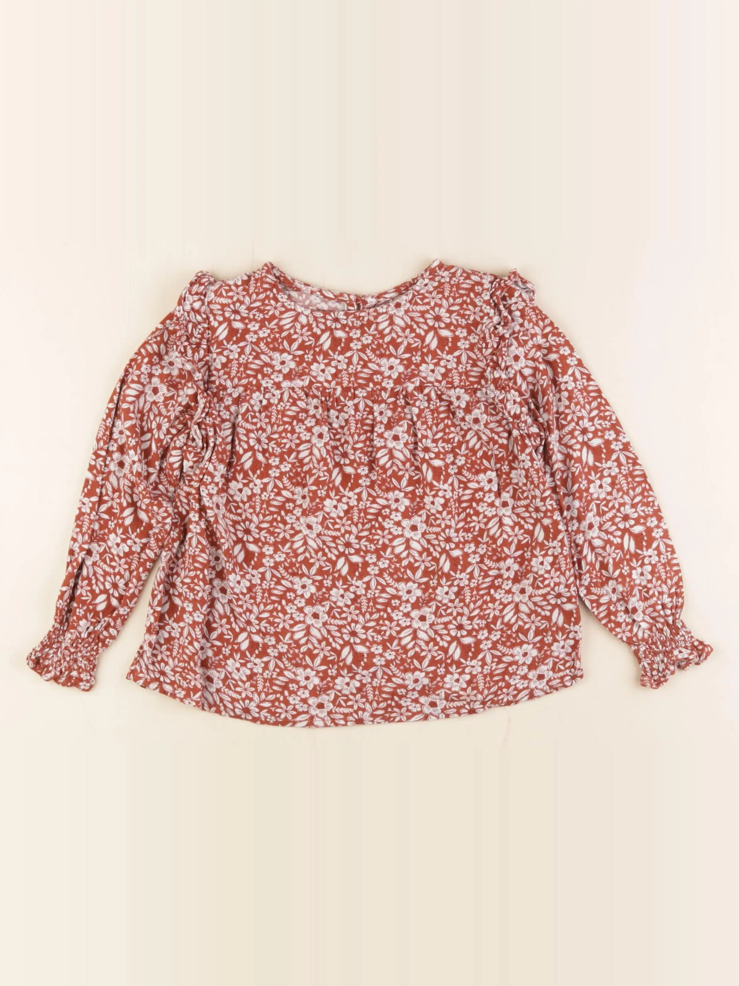 Vertbaudet - blouse marron, blanc - 4 ans