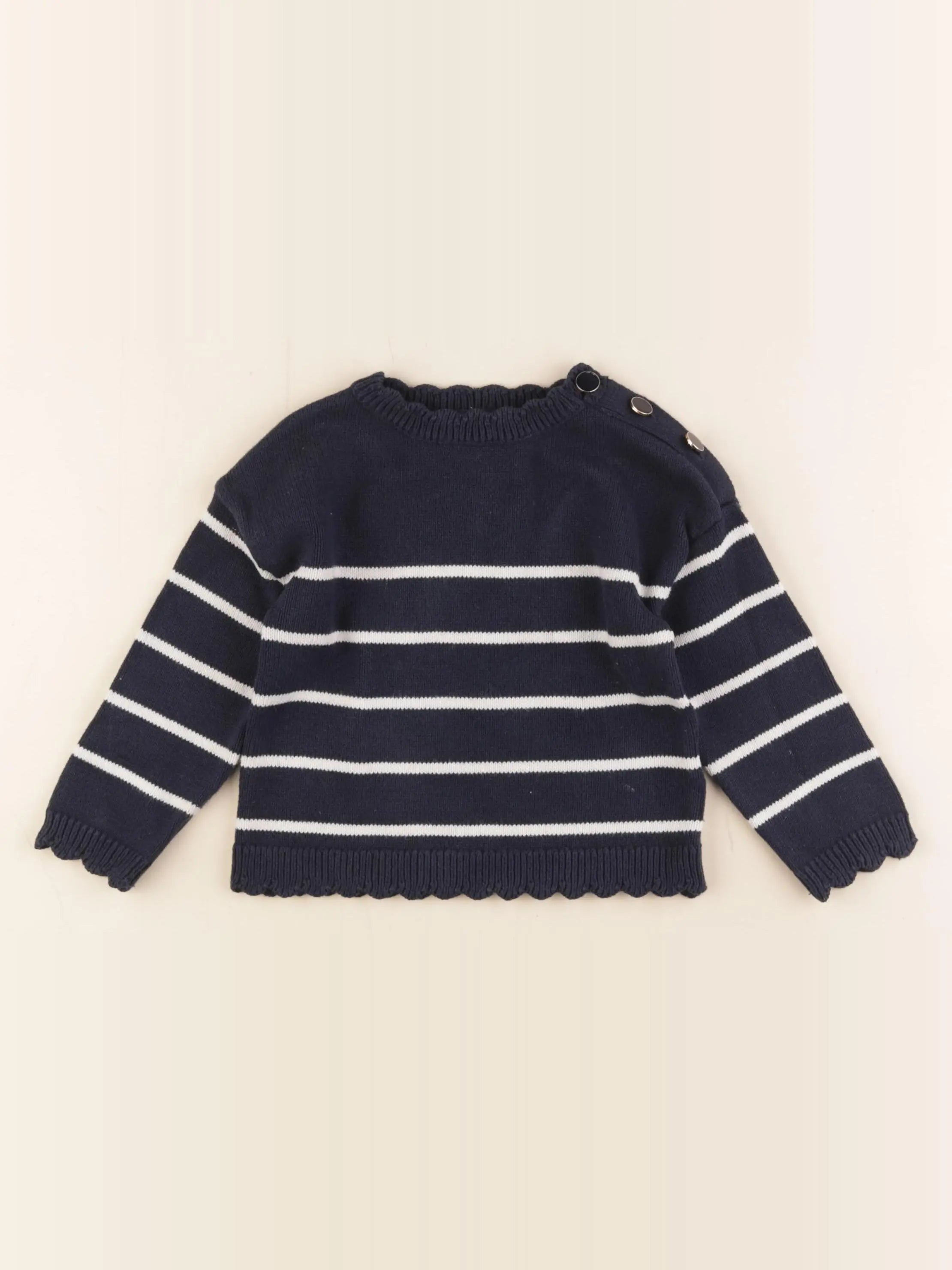 Vertbaudet - pull bleu, blanc - 2 ans