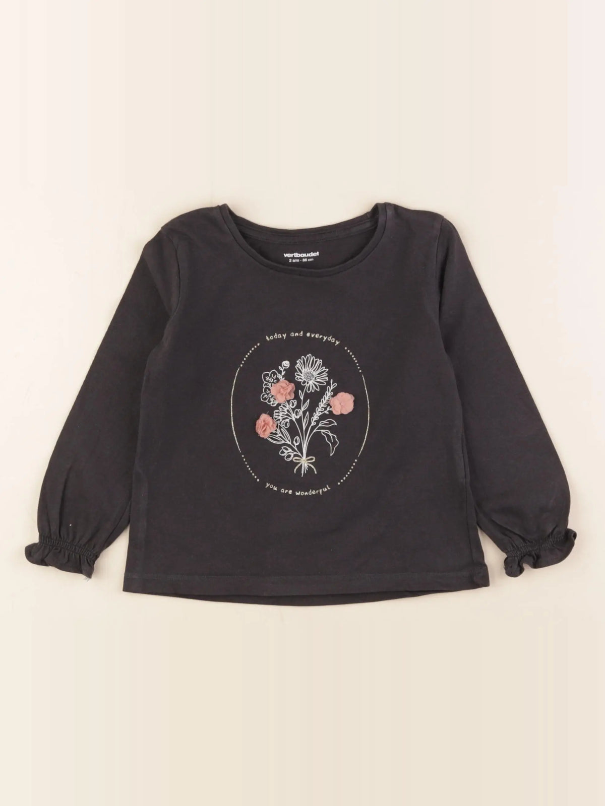 Vertbaudet - tee-shirt or, gris - 2 ans