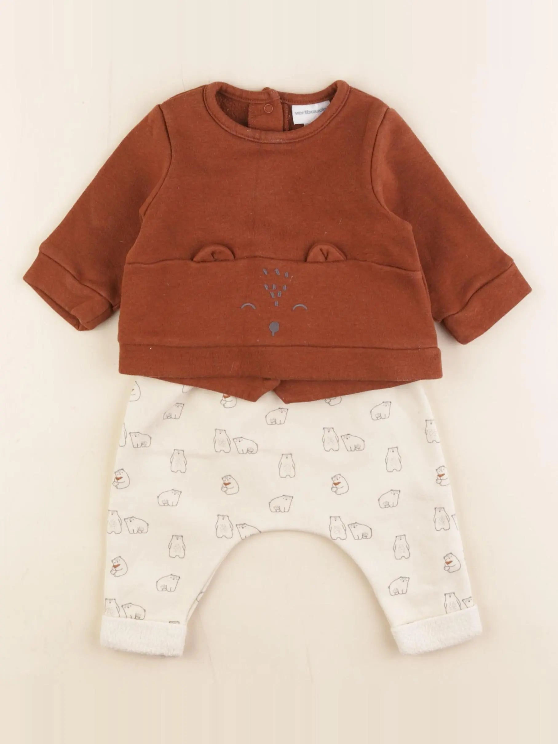 Vertbaudet - ensemble beige, marron - 3 mois