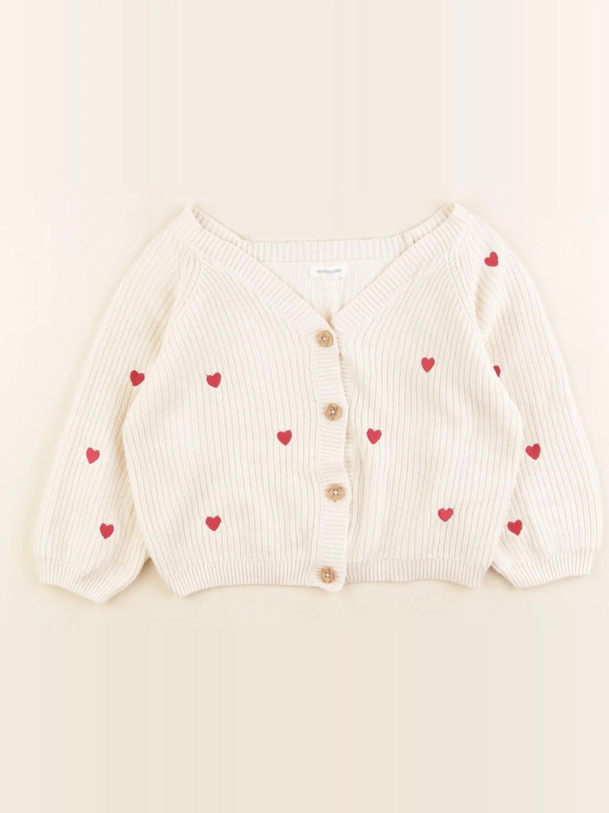 Vertbaudet - gilet beige, rouge - 24 mois