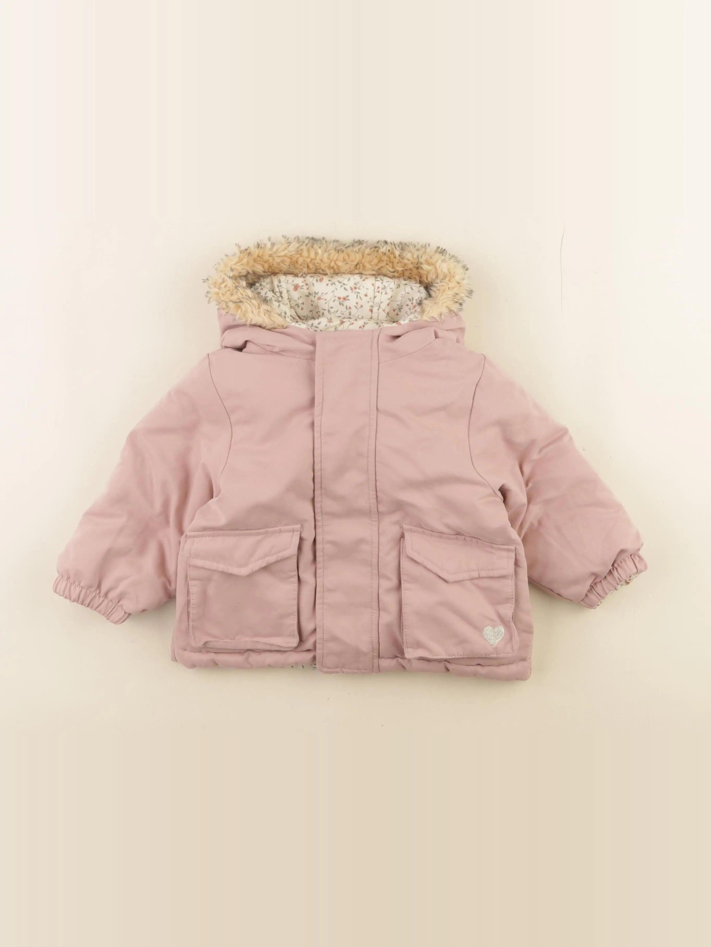 Vertbaudet - parka réversible rose, beige - 18 mois