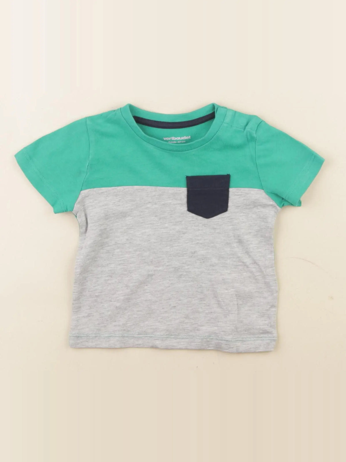 Vertbaudet - tee-shirt gris, vert - 6 mois
