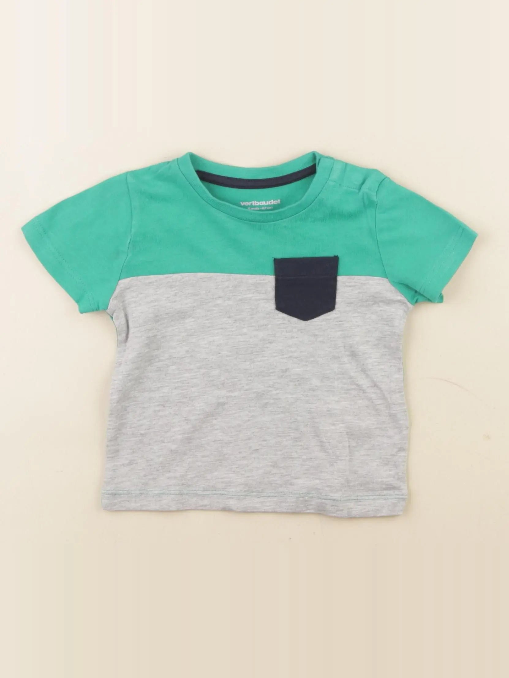Vertbaudet - tee-shirt gris, vert - 6 mois