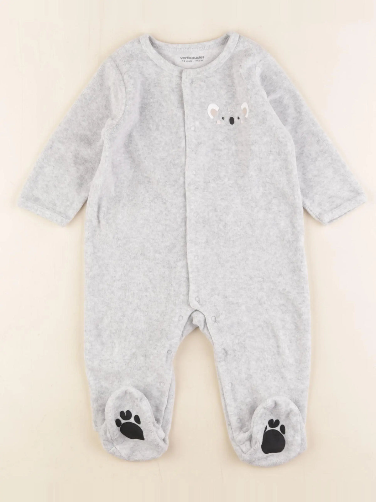 Vertbaudet - pyjama velours gris - 12 mois