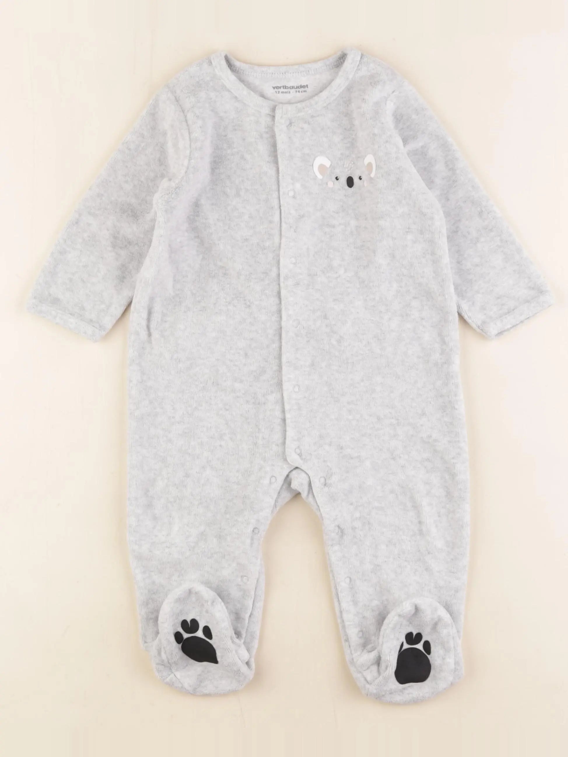 Vertbaudet - pyjama velours gris - 12 mois