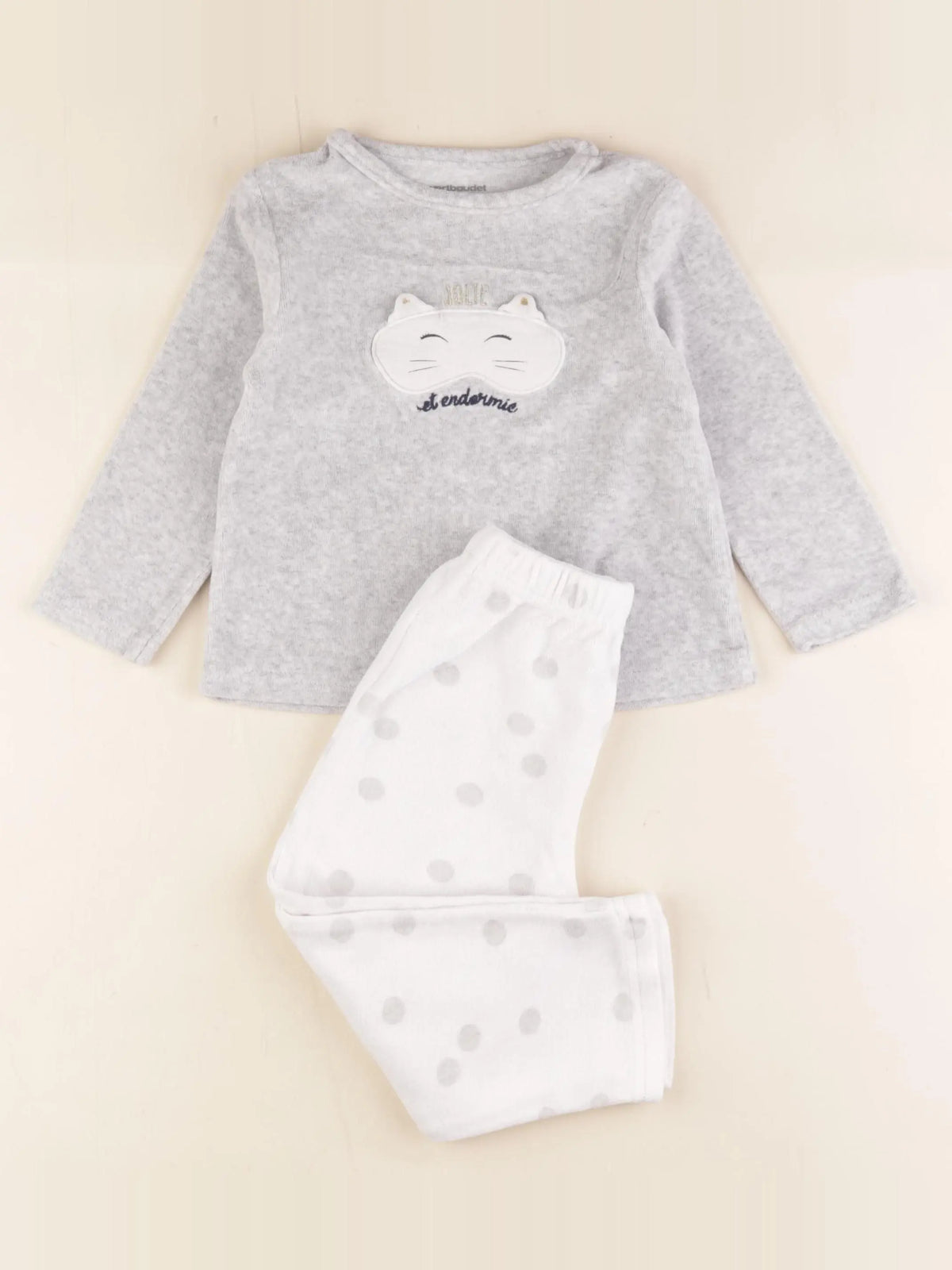 Vertbaudet - pyjama velours blanc, gris - 2 ans