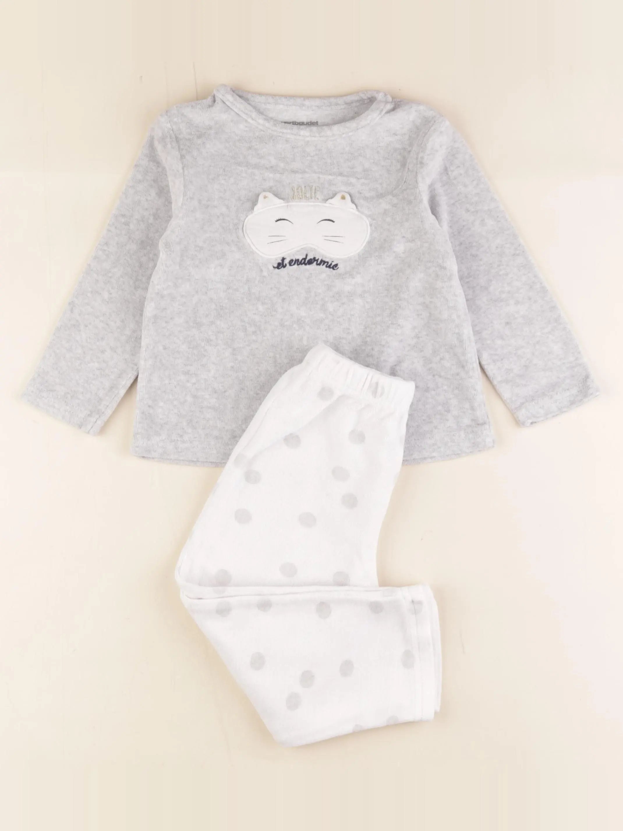 Vertbaudet - pyjama velours blanc, gris - 2 ans
