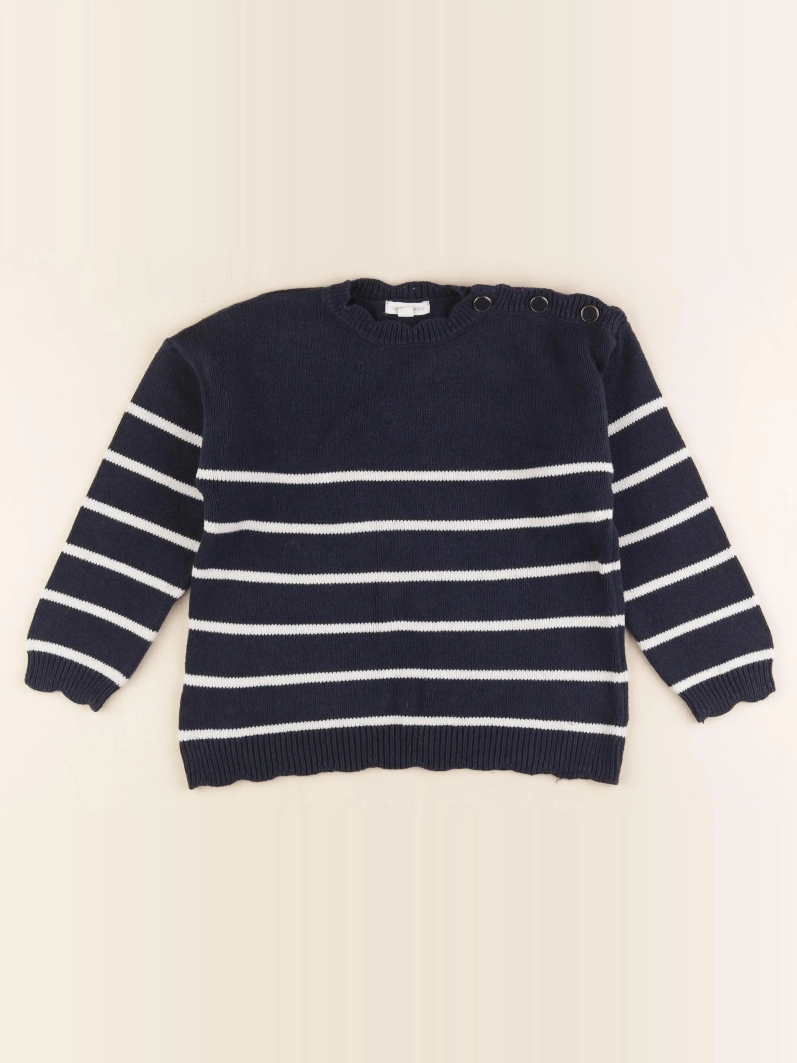 Vertbaudet - pull bleu, blanc - 6 mois